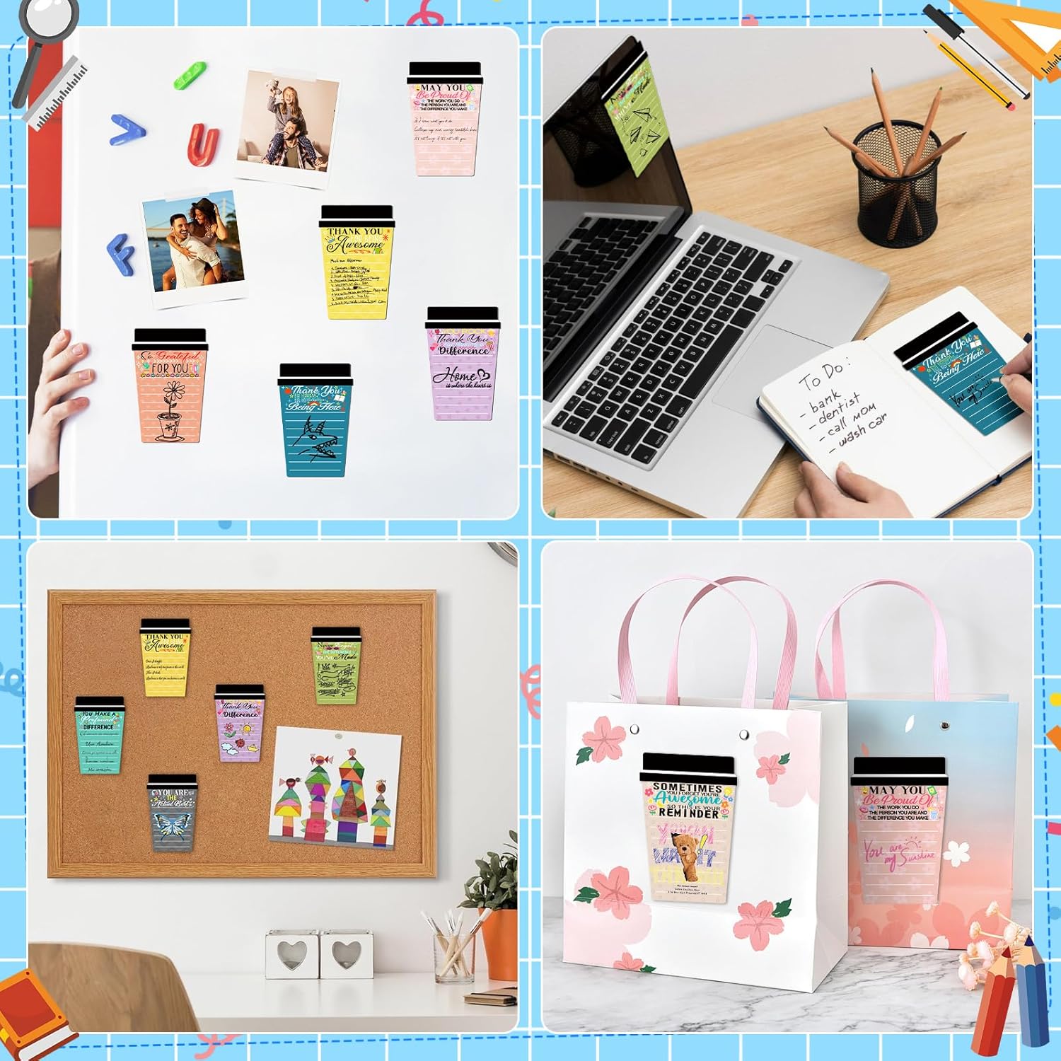 36 Sets Employee Appreciation Gifts Bulk Coffee Cup Sticky Notes with Inspirational Pens, Funny Notepads Motivational Ballpoint Pen Thank You Gifts for Coworker Teacher Nurse Office Supplies