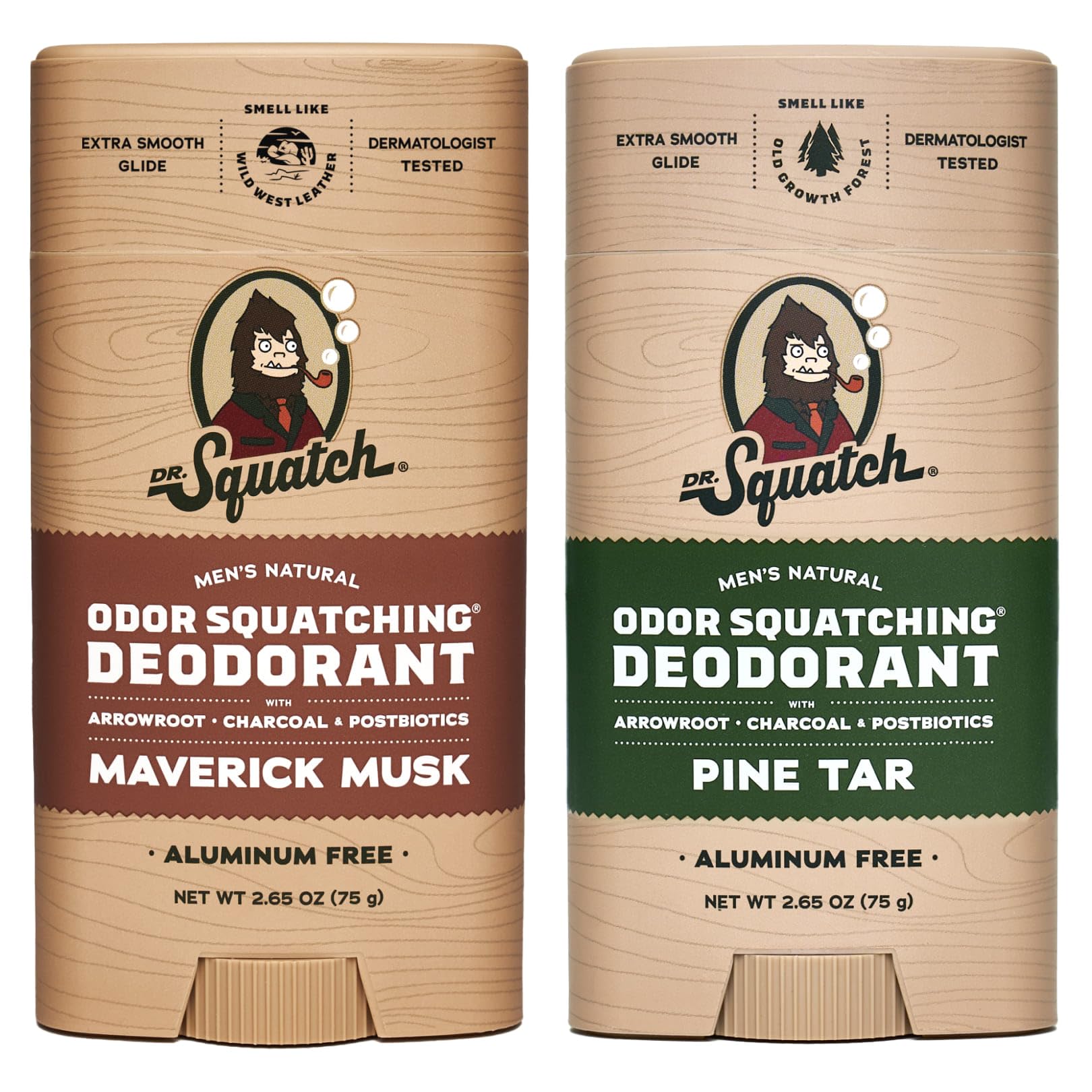 Dr. SquatchNatural Deodorant for Men - Odor-Squatching Aluminum Free - Maverick Musk & Pine Tar (2.65 oz, 2-Pack)