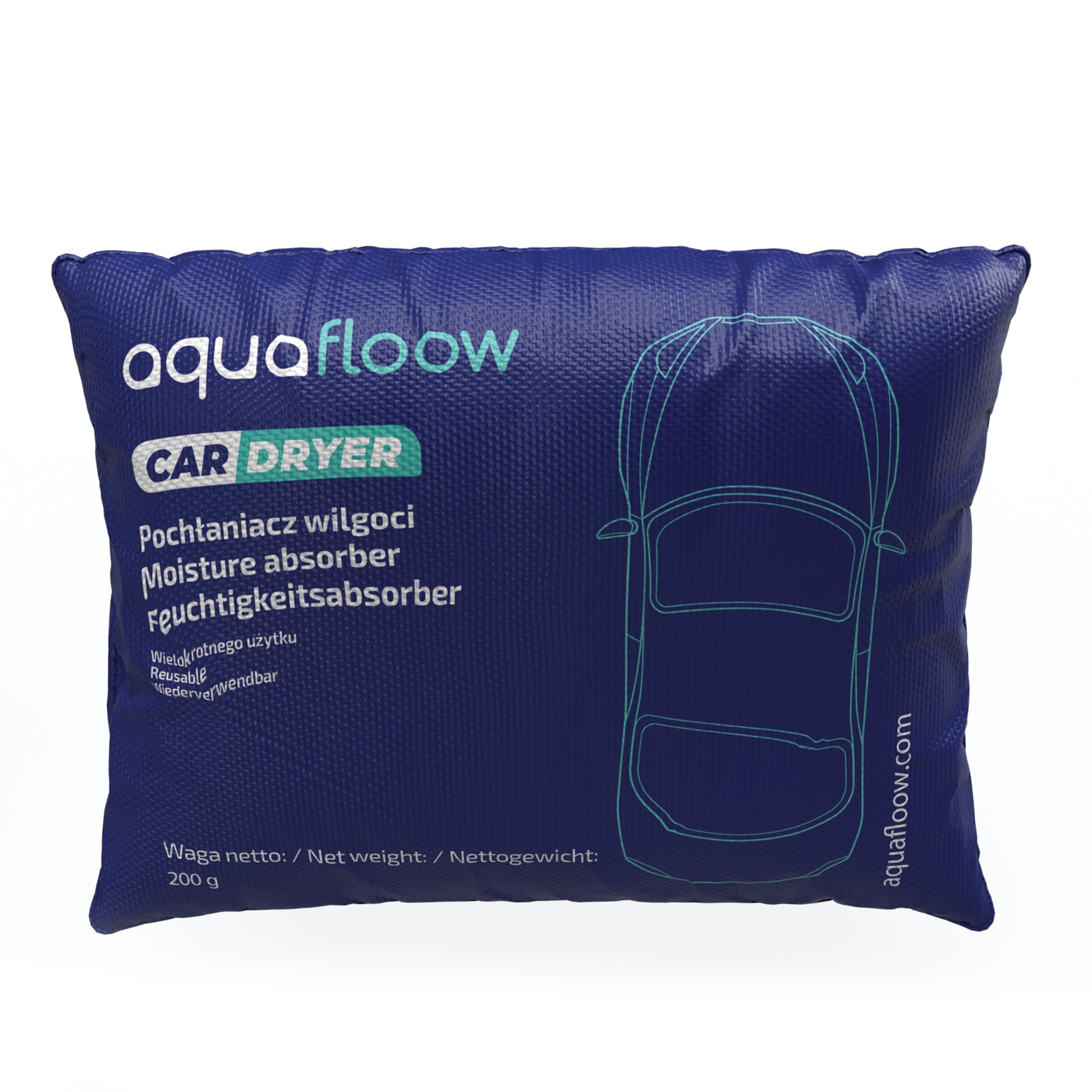 Aquafloow 2x Osuszacz powietrza do samochodu, wielokrotnego użytku, ochrona przed zaparowaniem, do wielokrotnego użytku, poduszka do osuszania zaparowanych szyb samochodowych (2x 0,2 kg)