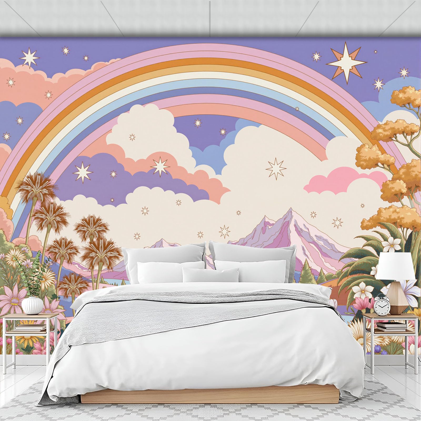 Papier peint montagnes arc-en-ciel pour transformer le salon en cocon