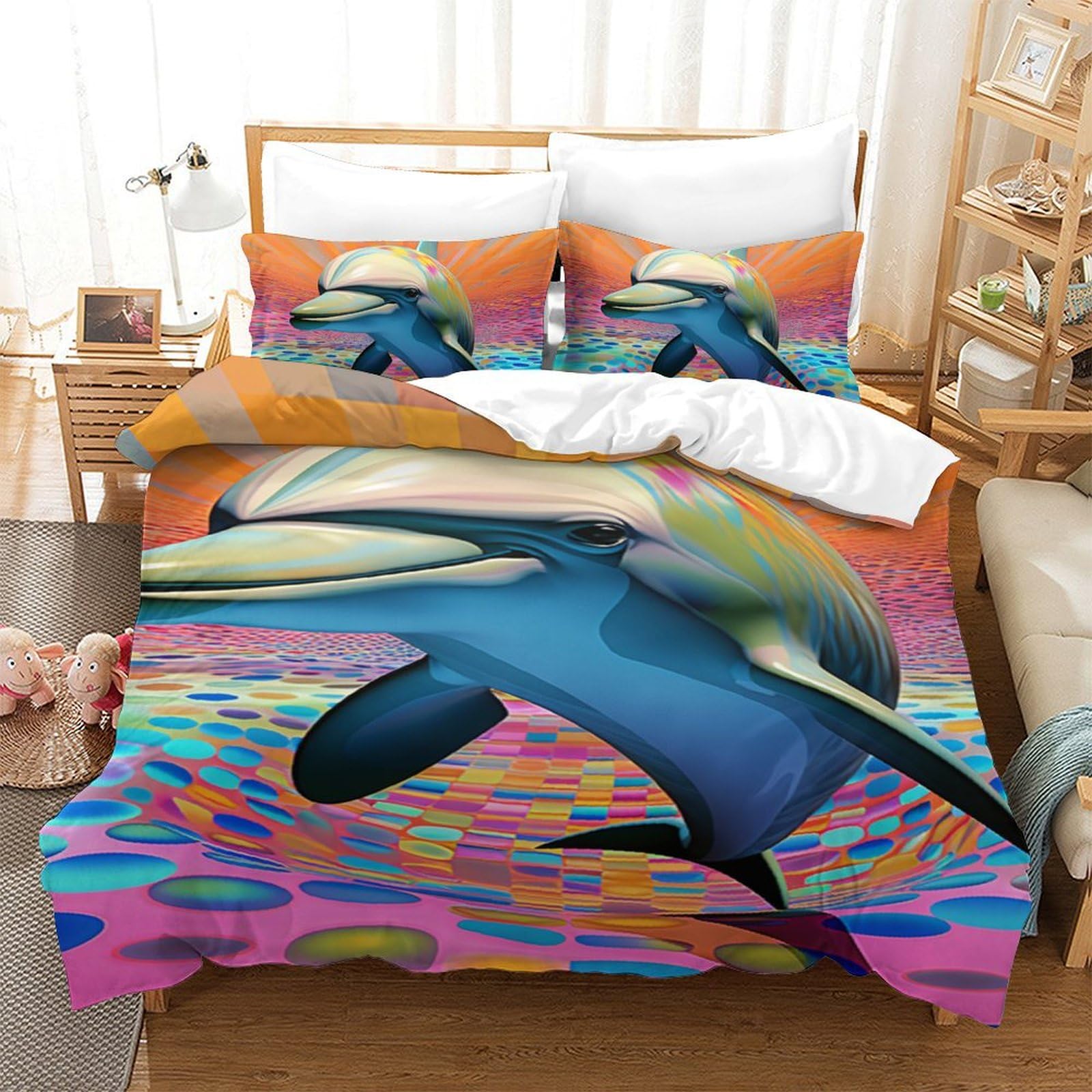 Housse de couette dauphin avec fermeture éclair pour lit enfant