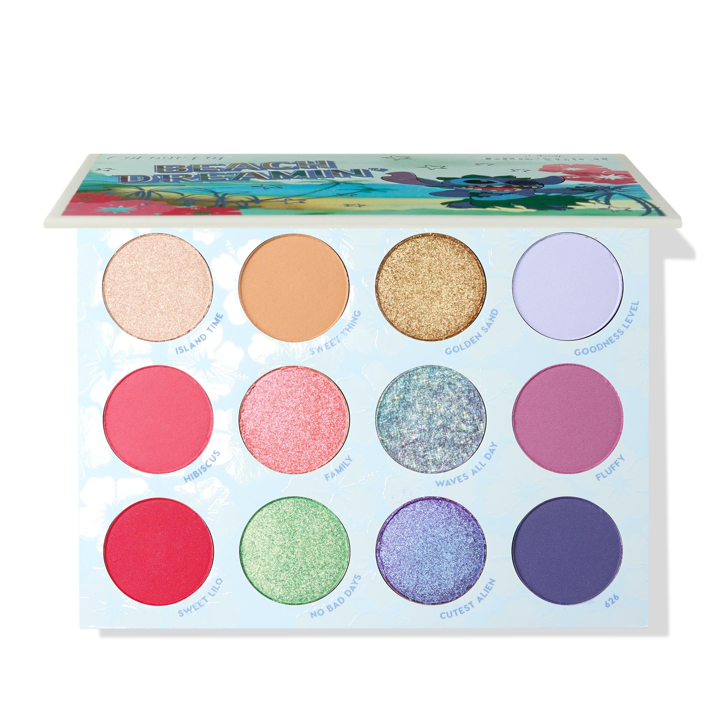 ColourPop x Stitch Beach Dreamin’ Eyeshadow Palette - Limited Edition 12-Shade Matte, Metallic & Pearlescent Glitter Eyeshadow Palette - High-Pigment Eye Makeup with a Long-Wearing Formula (0.48 oz)