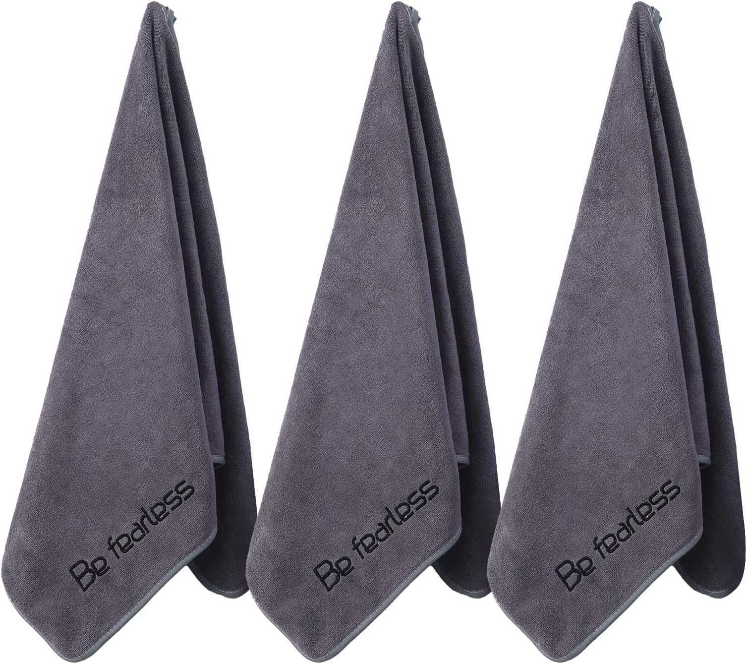 Microfiber Gym Towels for Exercise Fitness, 3 Pack, 380 GSM, 16 Inch X 32 Inch (3 Pack, Grey)