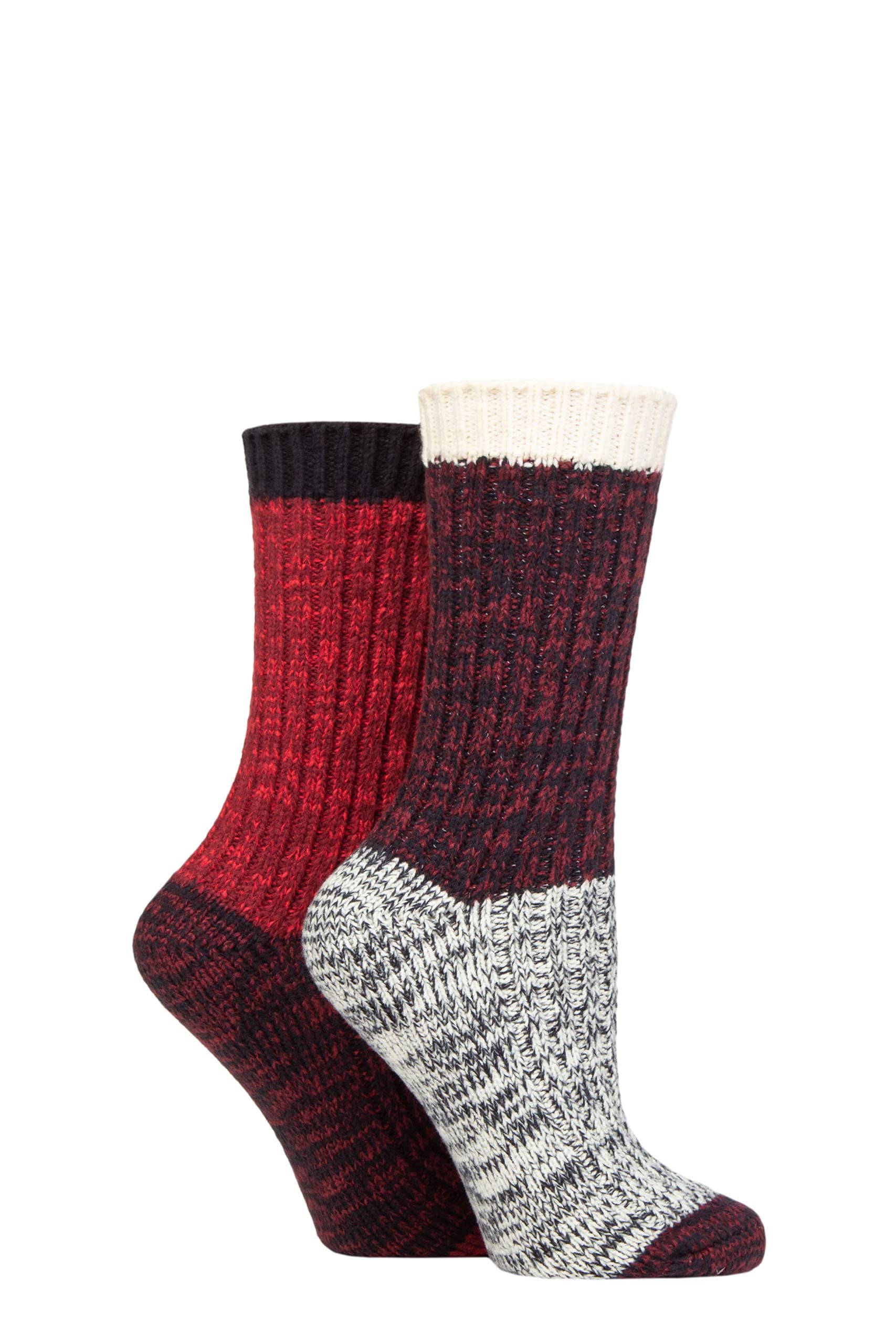 Elle Women's Merlot Cosy Soft Chunky Ribbed Plain Boot Socks In A Multipack Of 2 Pairs For Walking, Hiking And Trekking In Assorted Colours Sizes 4-8