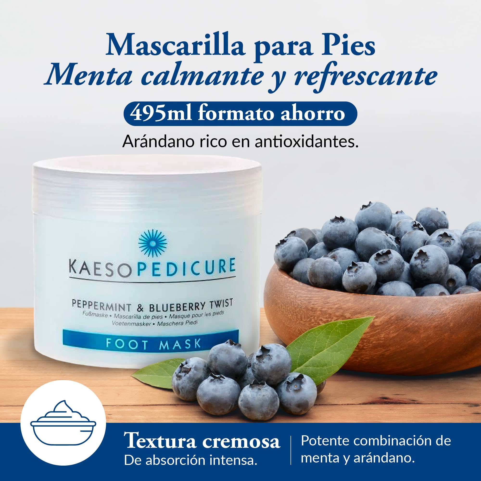 Kaeso Mascarilla para Pies con Menta y Arándanos 450ml que Hidrata y Repara la Piel Seca - Mascarilla Calmante que Suaviza y Nutre Pies Agrietados - Tratamiento Refrescante y Antiedad