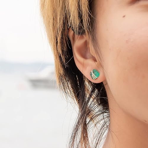 Miniatura 43 de Sea Glass Earrings S990 Sterling Silver Hypoallergenic Handmade Stud Post Earrings Beach Glass Fashion Statement Handcraft Jewelry for Women Girls