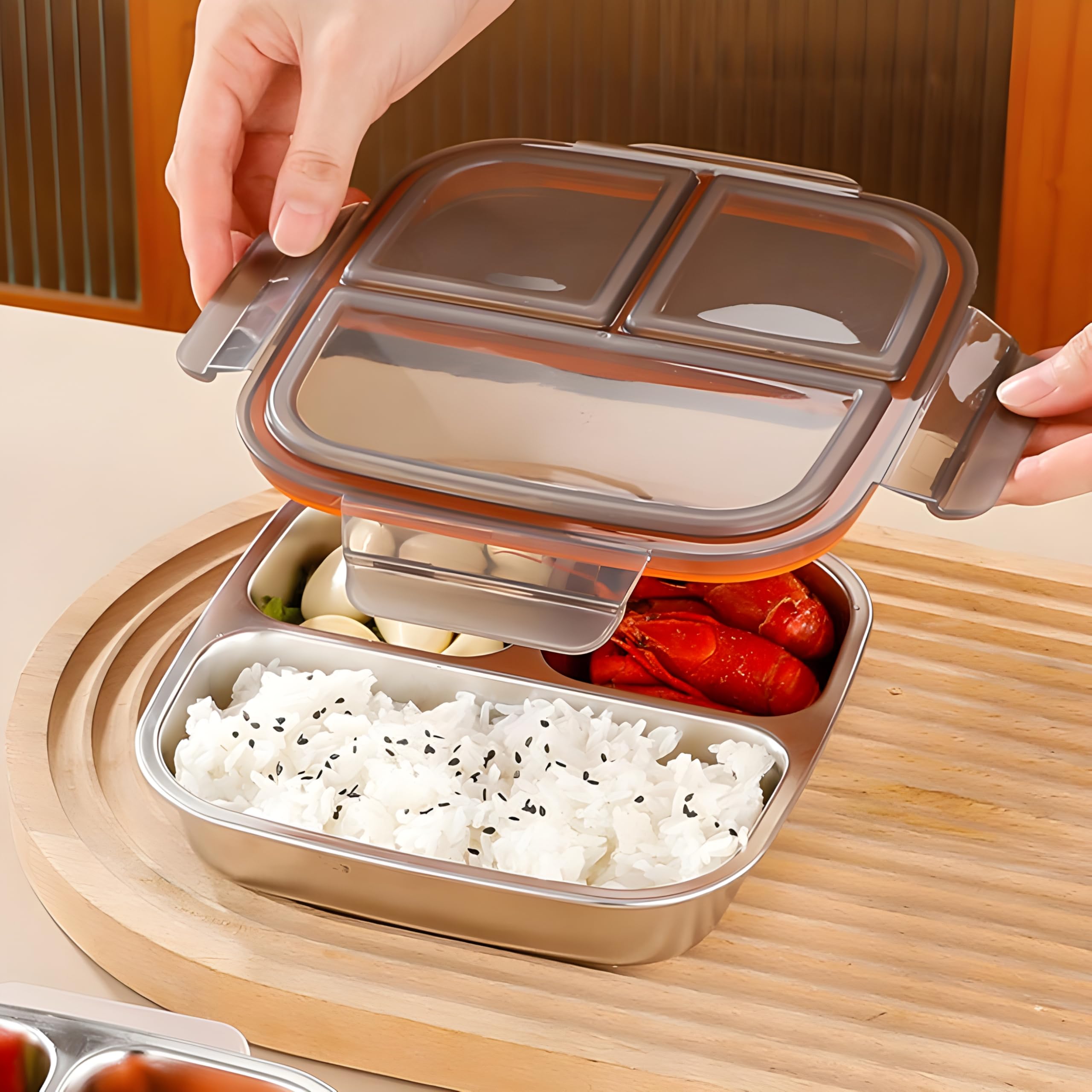 Stainless Steel 3 Compartment Lunch Box - Leakproof & Dishwasher Safe -2 Stainless Steel 3 Compartment Lunch Box - Leakproof & Dishwasher Safe -2