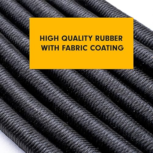 Miniatura 6 de PRETEX 12 cuerdas elásticas con ganchos, paquete de cuerda larga en negro, correas móviles de amarre elásticas fuertes con ganchos resistentes,