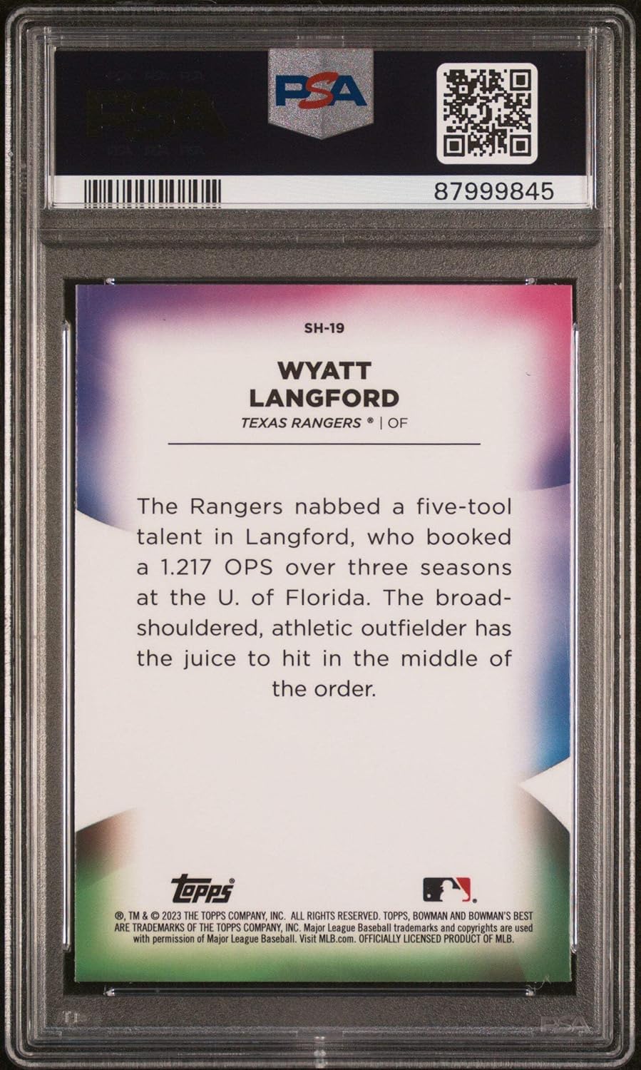 Graded 2023 Topps Bowmans Best Wyatt Langford #SH19 Shellacked Rookie RC Baseball Card PSA 10 Gem Mint