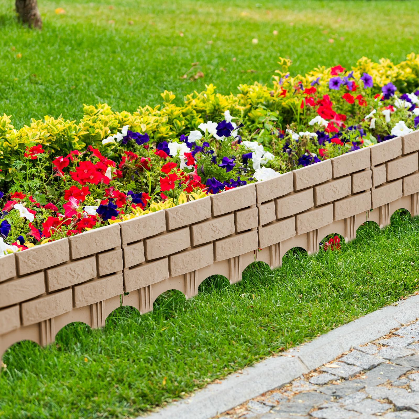Condition photo showing New/Like New for landical 8 pcs gray retaining wall block faux stone edging for landscaping, 17 x 13 inch garden border landscape edging blocks garden plastic fence for mulch flower bed patio lawn path walkway