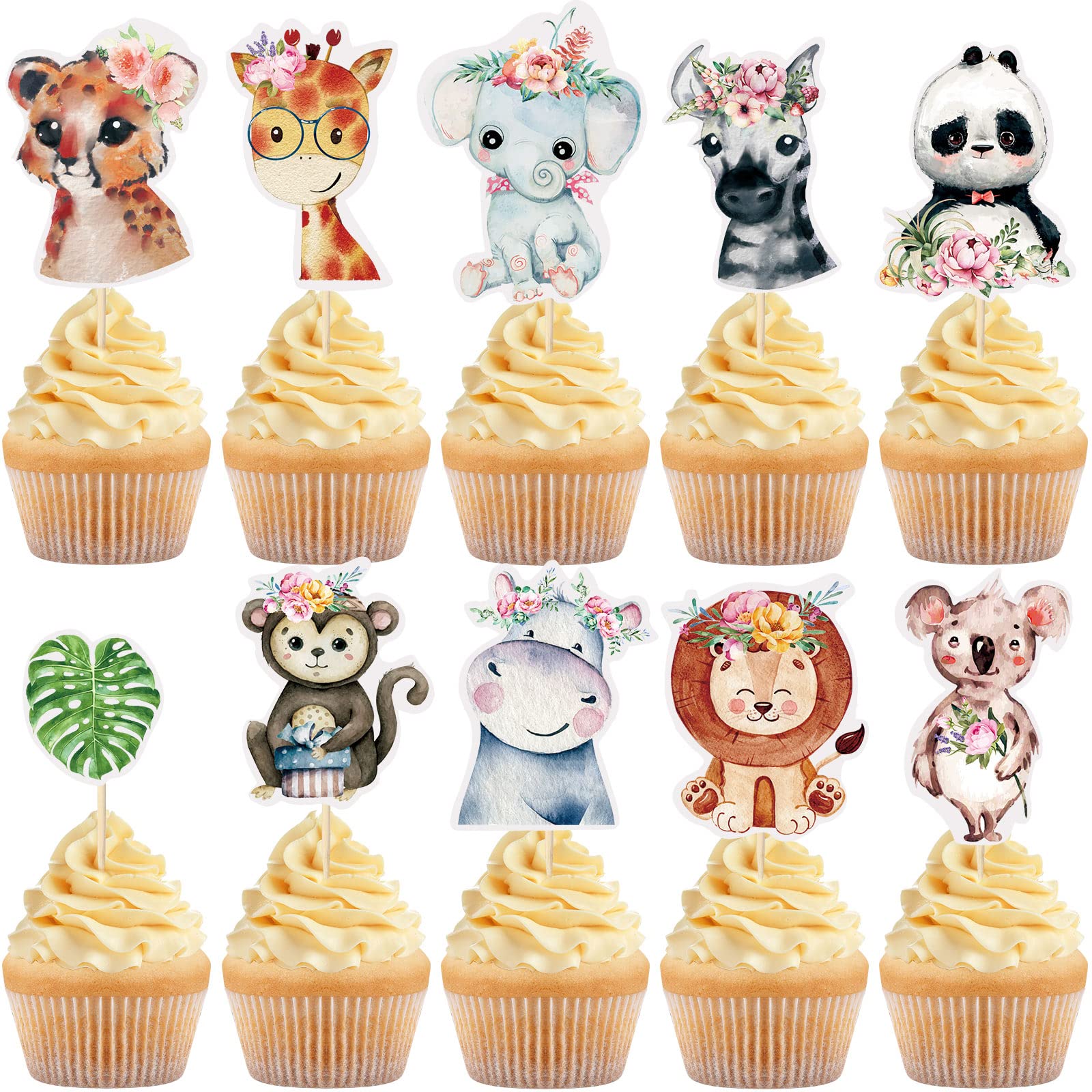 Buy 100 Pcs Girl Wild One Cupcake Toppers Jungle Safari Animal Cupcake