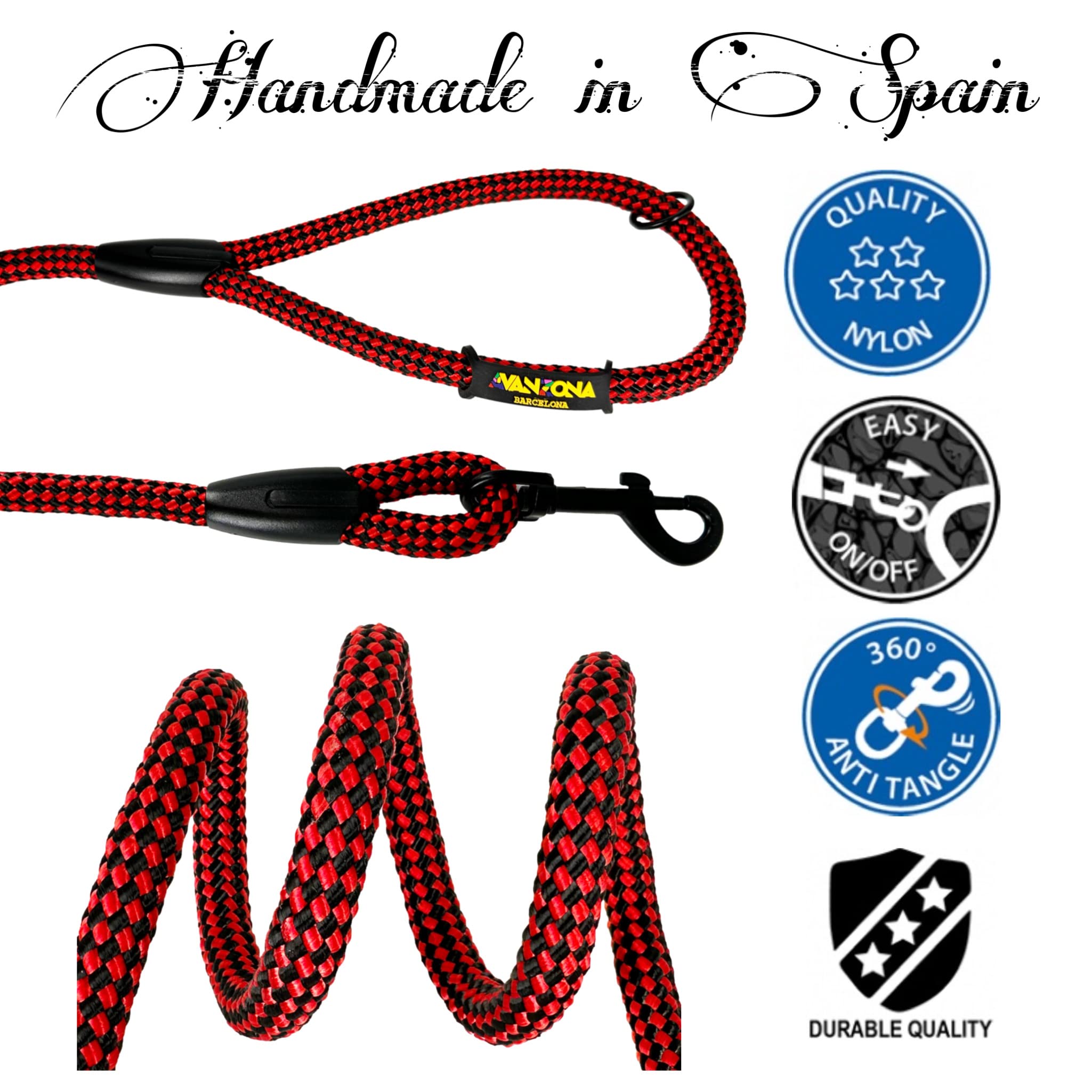 Anti Pull and Short Rope Lead for Small Medium and Large Dogs. Made in Spain. 60cm. Red&Black - Image 2