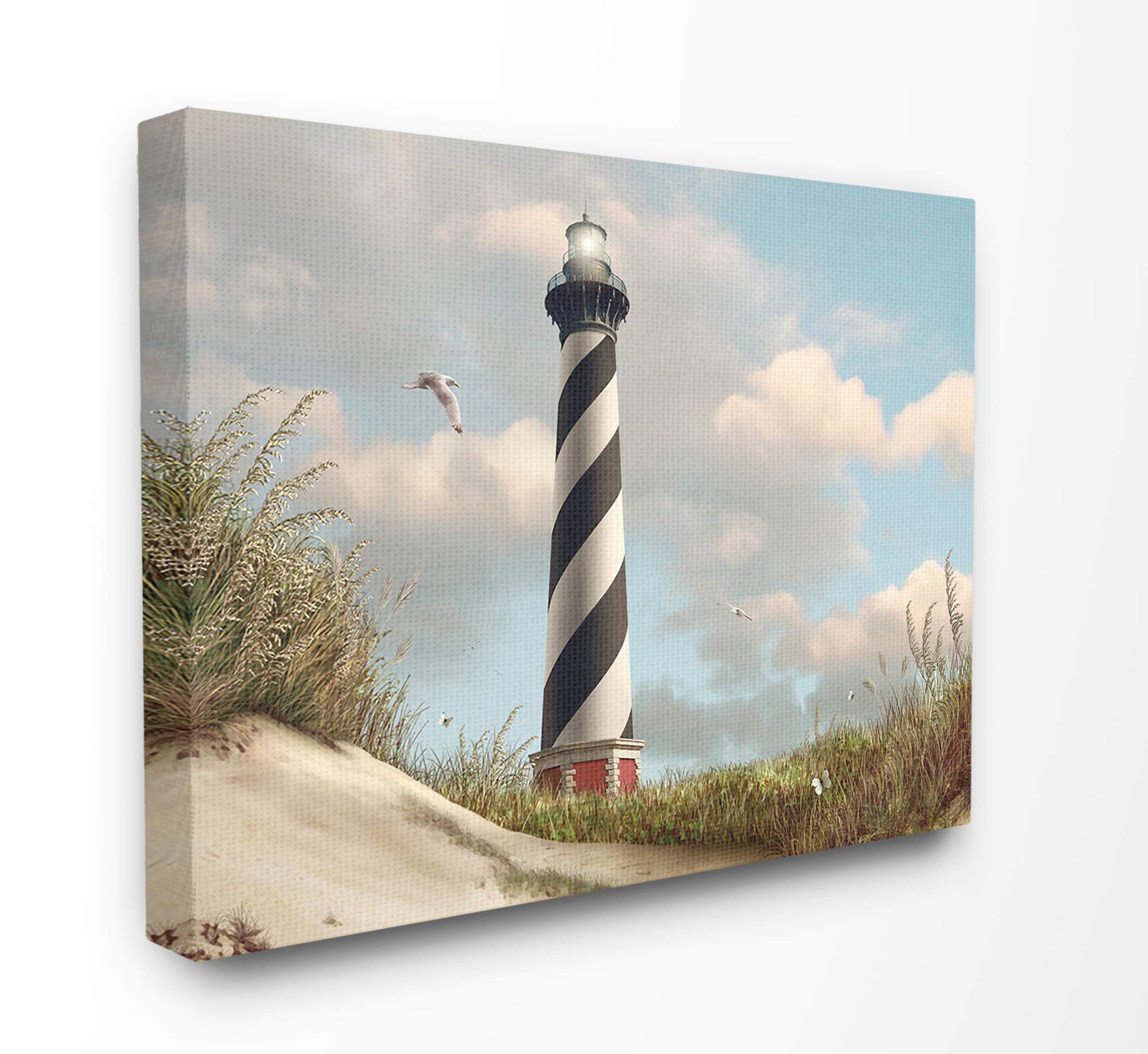 Stupell IndustriesCape Hatteras Black and White Swirl Shore Side Lighthouse with Sand Dune Canvas Wall Art, 16 x 20, Multi-Color