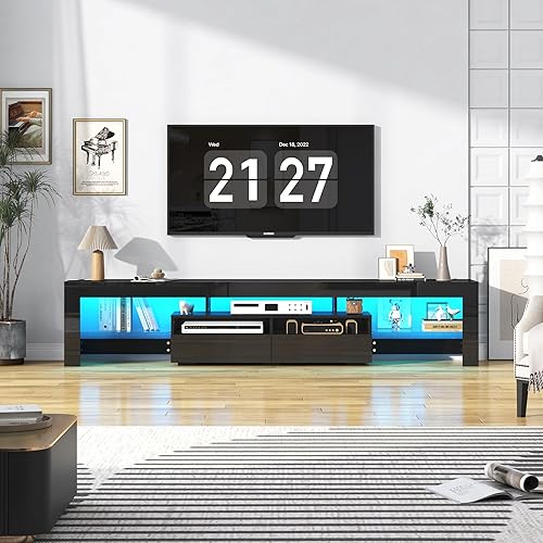 Miniatura 29 de Vinctik 6&Fox Soporte de TV LED de 70 pulgadas para TV de 75/80/85 pulgadas, moderno soporte de TV blanco para sala de estar, centro de