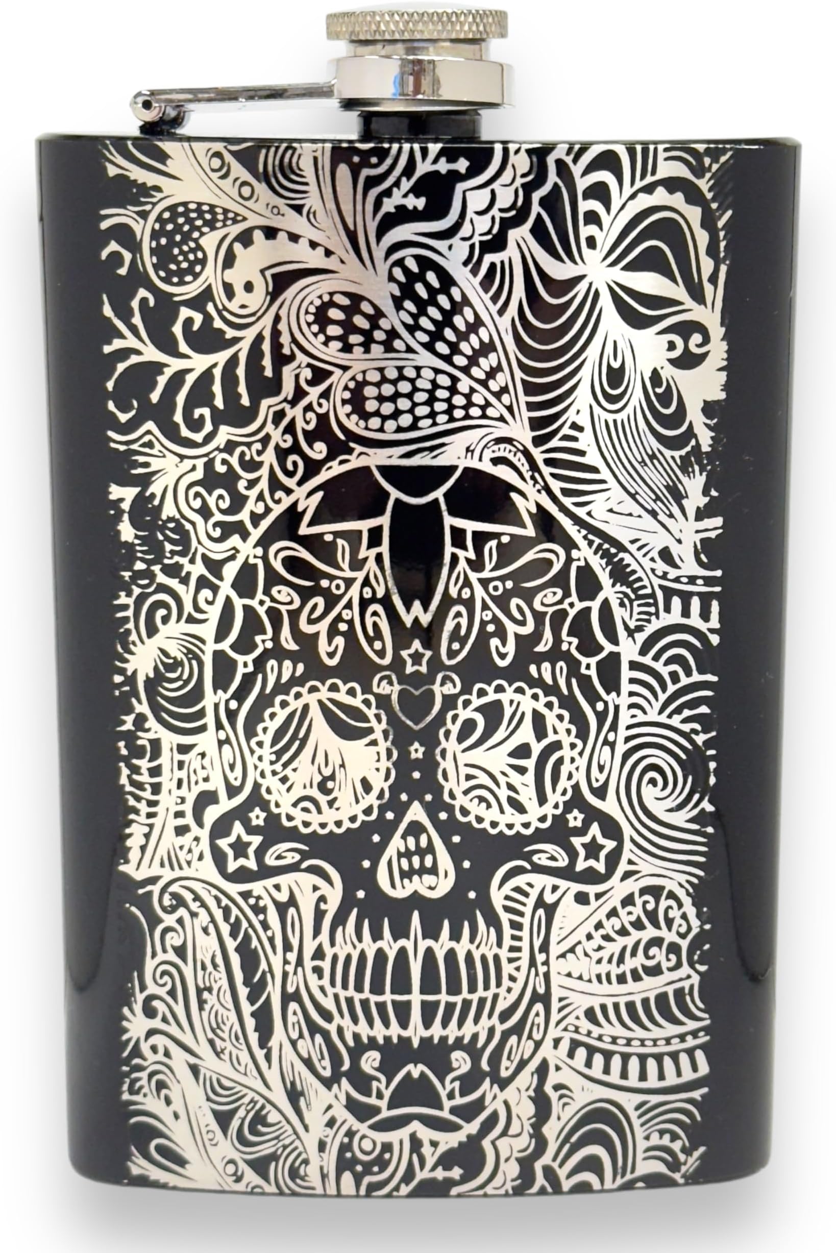 8oz BLACK Sugar Skull Pattern Flask