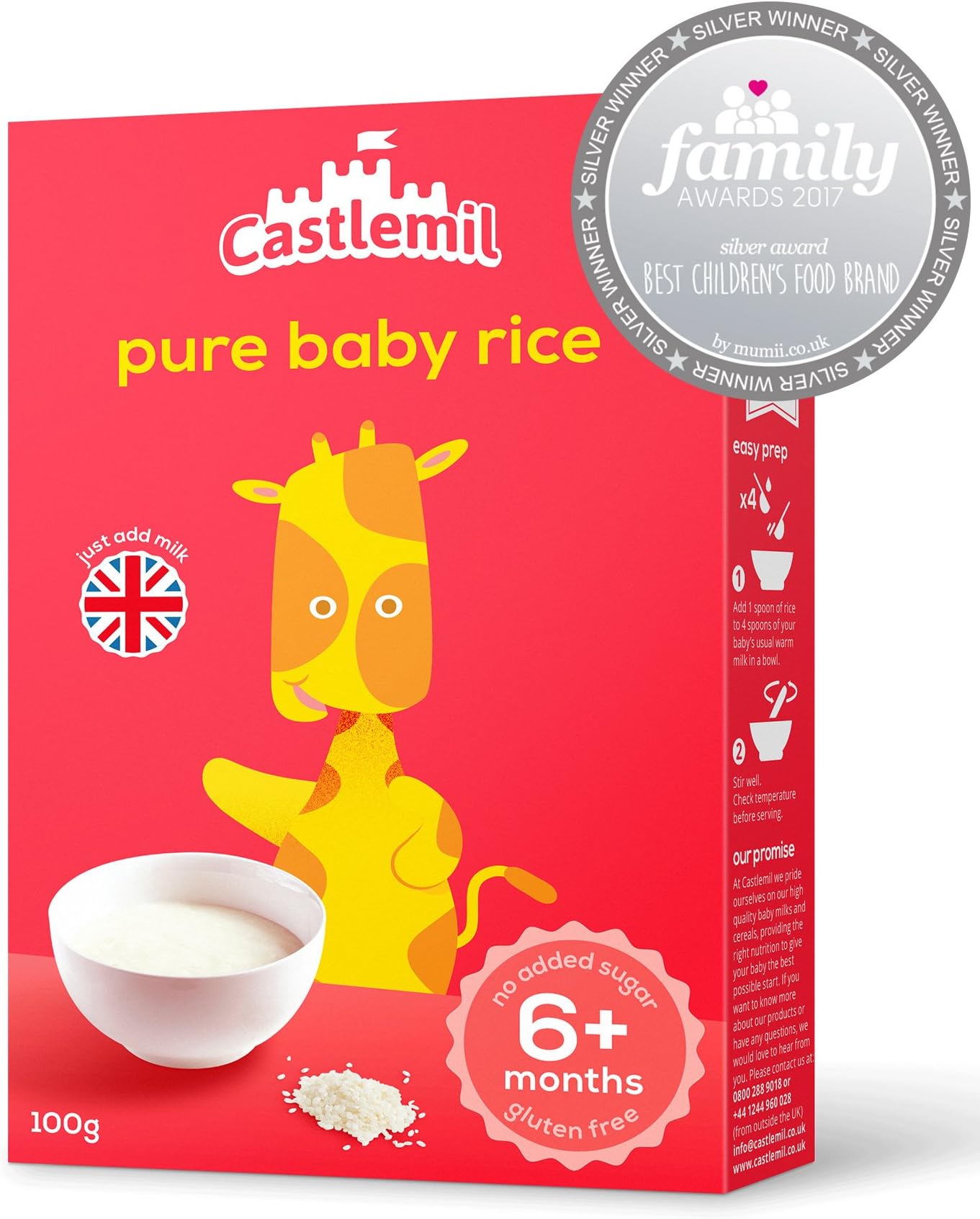 Castlemil Baby Rice 6 Months Plus โ Gluten Free with No Artificial Preservatives 100g (Pack of 4)