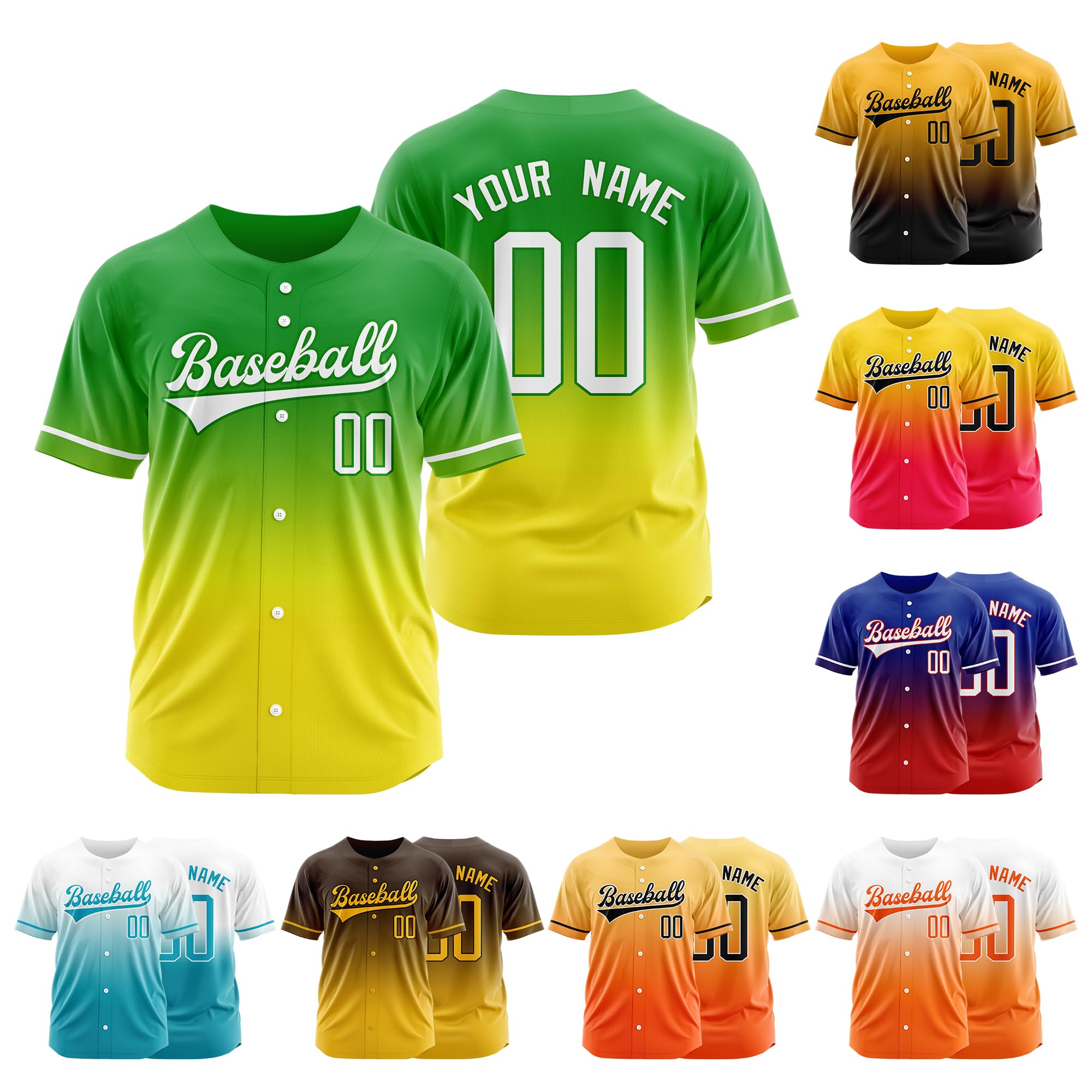 Custom Gradient Baseball Jersey Baseball Shirt Uniform Personalized Printed Stitched Names Numbers Logo for Men Women Boys