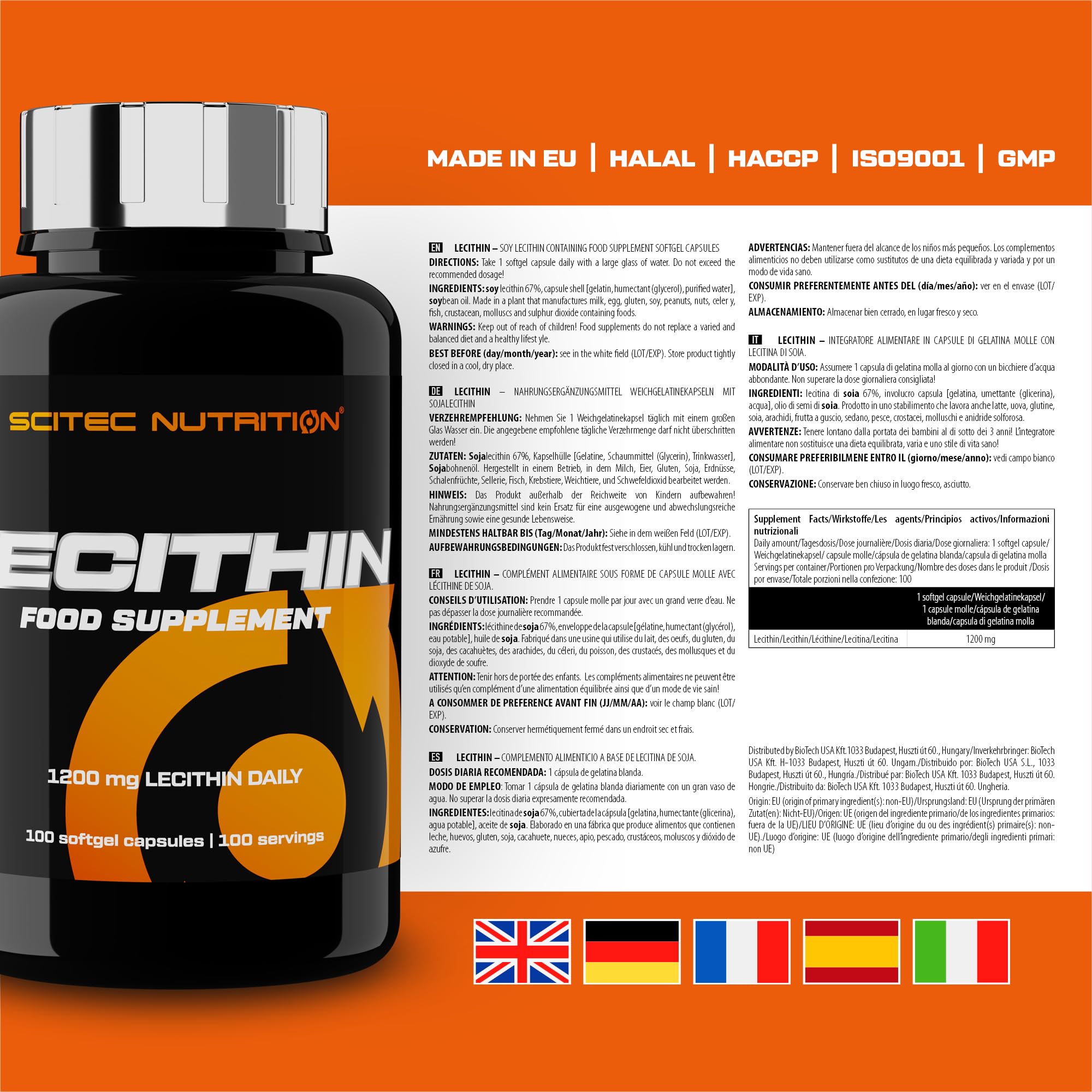 Scitec Nutrition Lecithin | Lecitina de aceite de soja | 1200 mg de lecitina al día | Envase de 100 dosis, 100 cápsulas de gelatina blanda