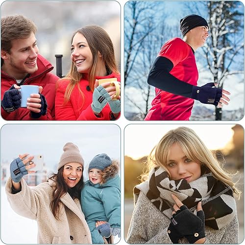 Miniatura 6 de SATINIOR 4 pares de guantes sin dedos para mujer, guantes cálidos de invierno con cubierta, guantes de punto convertibles para clima frío