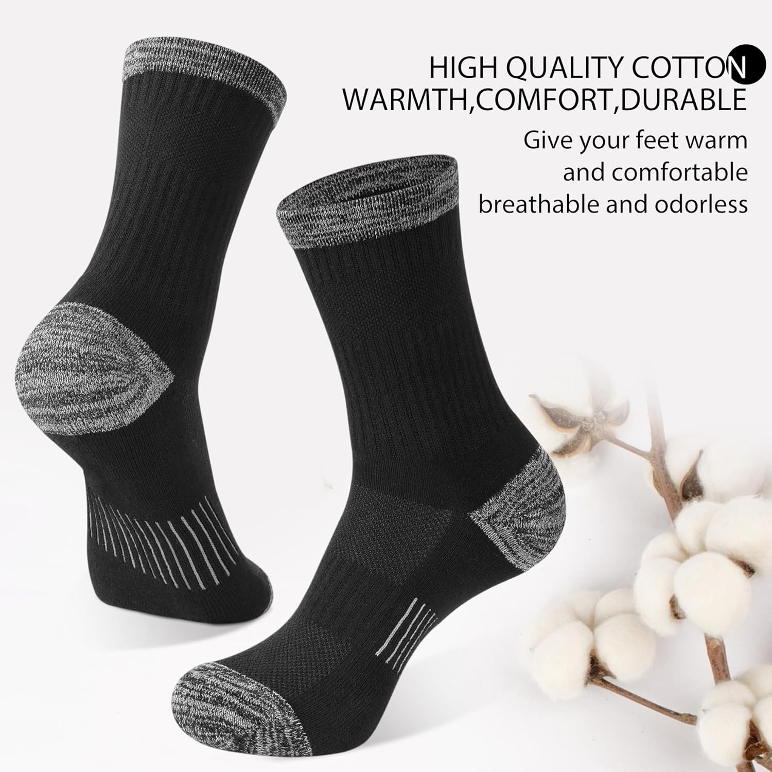 Crew Socks for Women Hiking Athletic Running Walking Cushioned Compression Cotton Socks 6 Pairs - Image 6