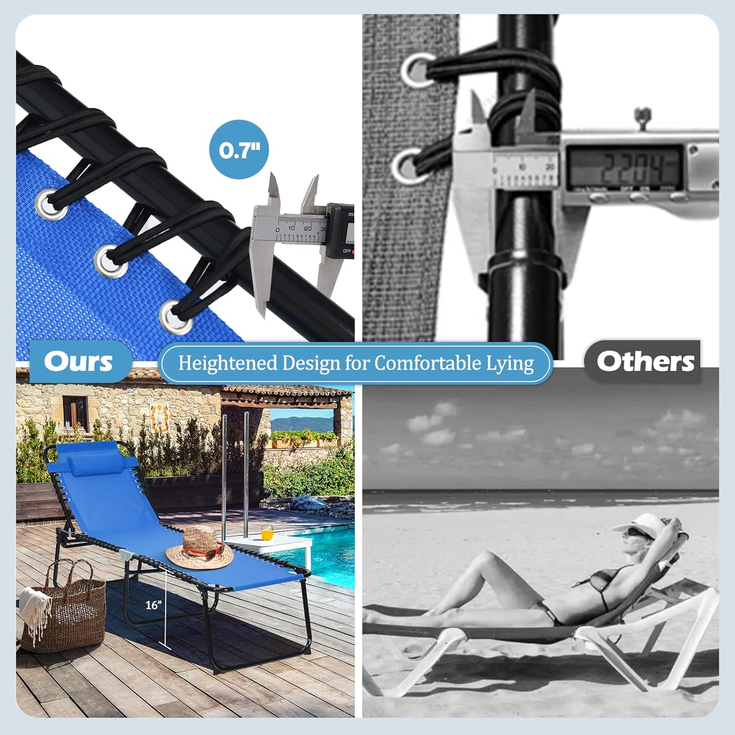 HAPPYGRILL Folding Chaise Lounge Chair, Sun Tanning Chair with Adjustable Reclining Back, Outdoor Recliner Chair for Pool, Beach, Patio, Lawn (No Pocket)