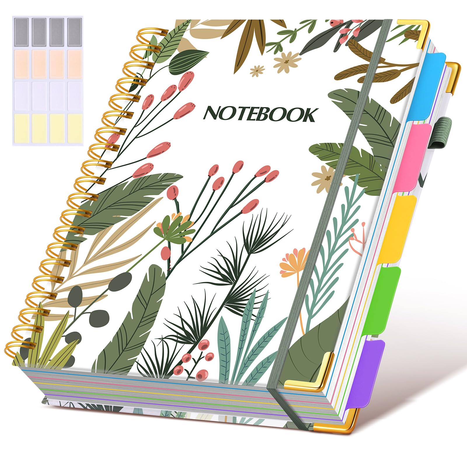 Spiral Notebooks 8.5"x11" for Work with Removable Dividers Tabs,300 Pages 5 Subject Notebook College Ruled,100GMS Notebook journal for School Note taking,Lined Journal for Women,A4 Colorful Botanicals