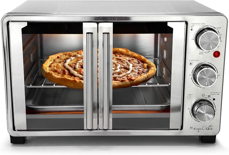 26.4 Quart French Door Multi-Function Stainless Steel Electric Toaster Oven with Temperature & Timer Control and Broil, Bake & Toast Functions