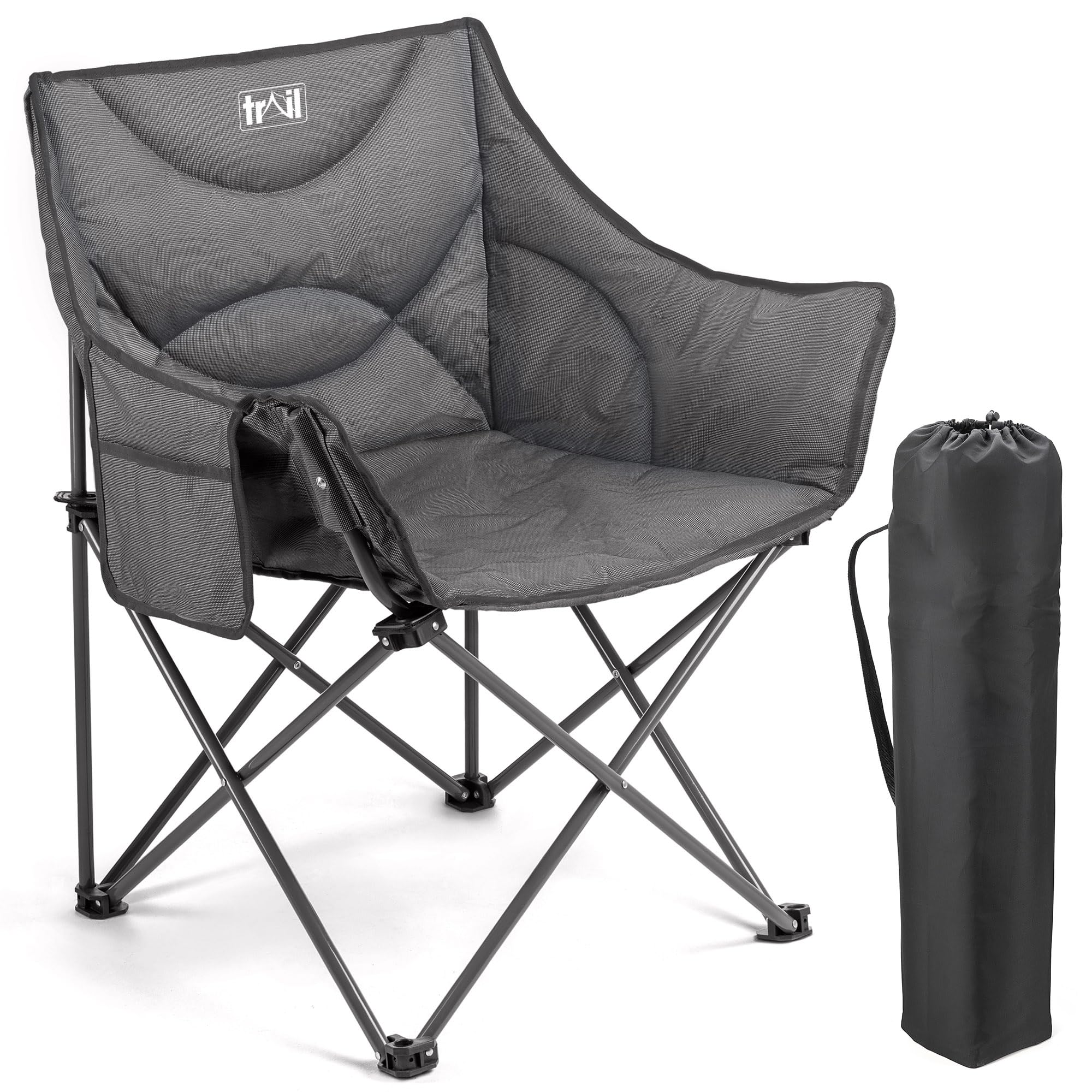 Trail XL Padded Camping Chair for Adults, Lightweight Portable Folding Outdoor Chair, All Round Wraparound Padding, Heavy Duty Steel, Luxury Duoweave Fabric, Pocket, Carry Bag (H88cm x W70cm x D53cm)