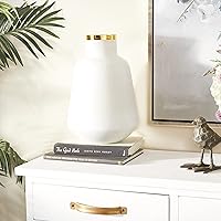 Vista 2 de Deco 79 Jarrón decorativo de cristal con borde dorado, florero para decoración del hogar, 10 x 10 x 15 pulgadas, color blanco