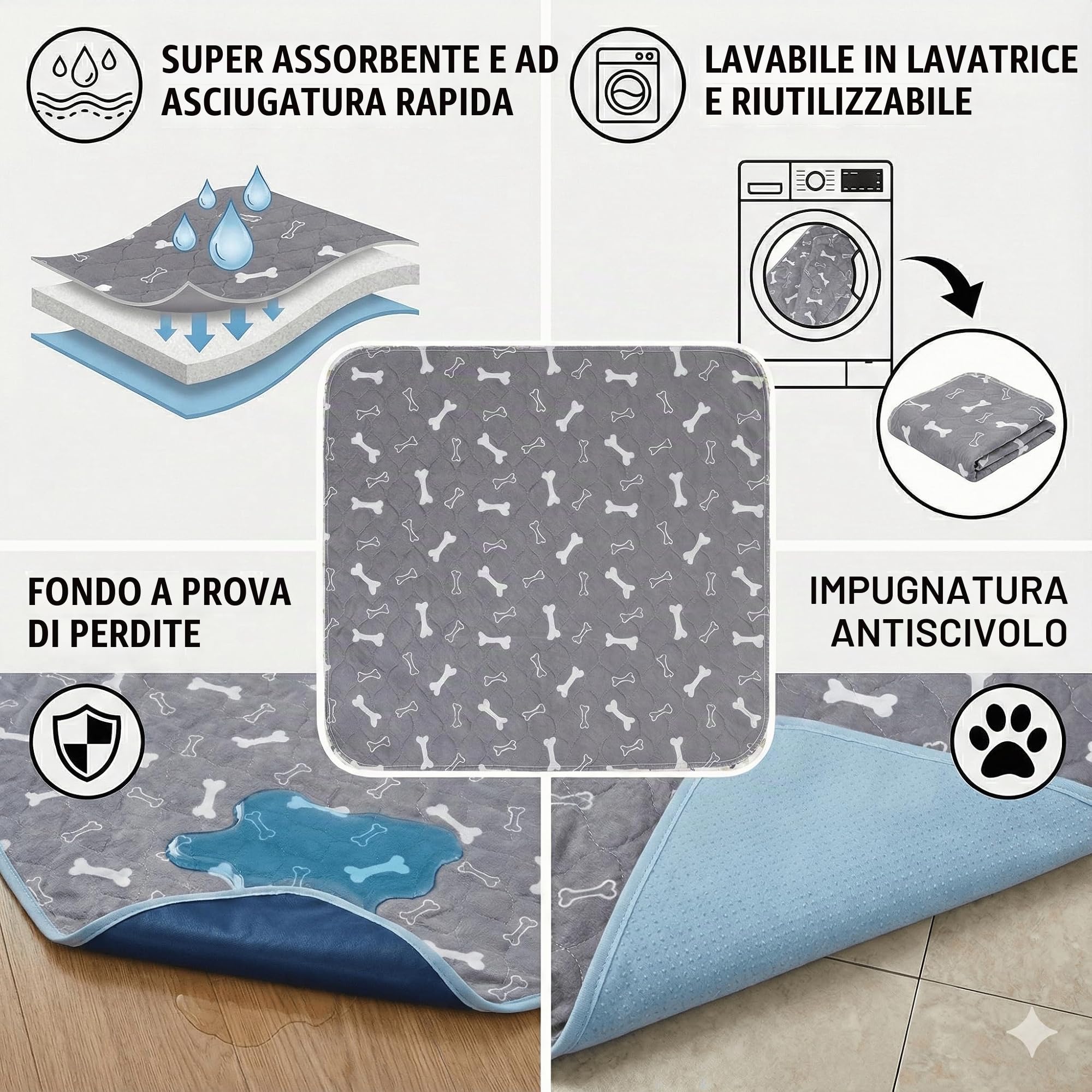 Tappetino per pipì con feromoni per cani, lavabile e riutilizzabile, base antiscivolo a prova di perdite, tappetino per il controllo rapido degli odori, per uso interno di animali domestici