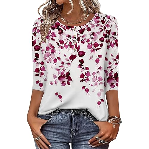 Zeagoo 3/4 Length Sleeve Women Tops Crew Neck Blouses Dressy Casual Summer T Shirts Loose Fit Business Work Clothes