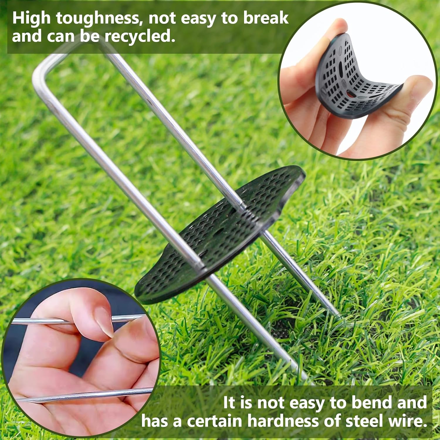 200 Packs Garden Stakes Staples 6 inch 100 Pack 11 Gauge U-Shaped Garden Galvanized Stakes, 100pcs Gaskets with Hammer and Gloves Pair, for Securing Weed Barrier Fabric, Irrigation Tubing