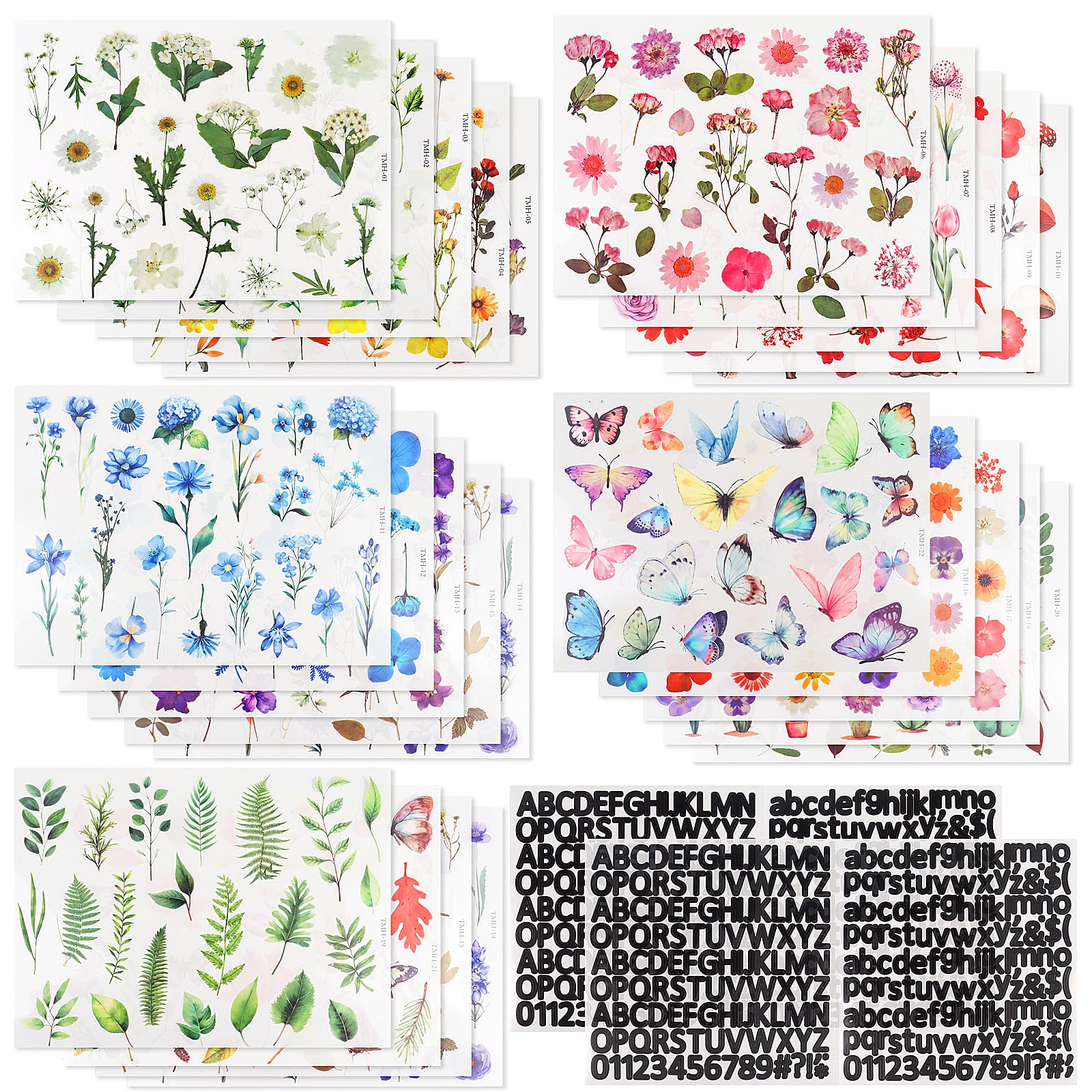 Kouclaa Flower Stickers 500Pcs Natural With 260Pcs Letter Stickers,Self-Adhesive Flower Sticker For Scrapbooking Supplies Junk Journal Bullet Journal Planner Laptop