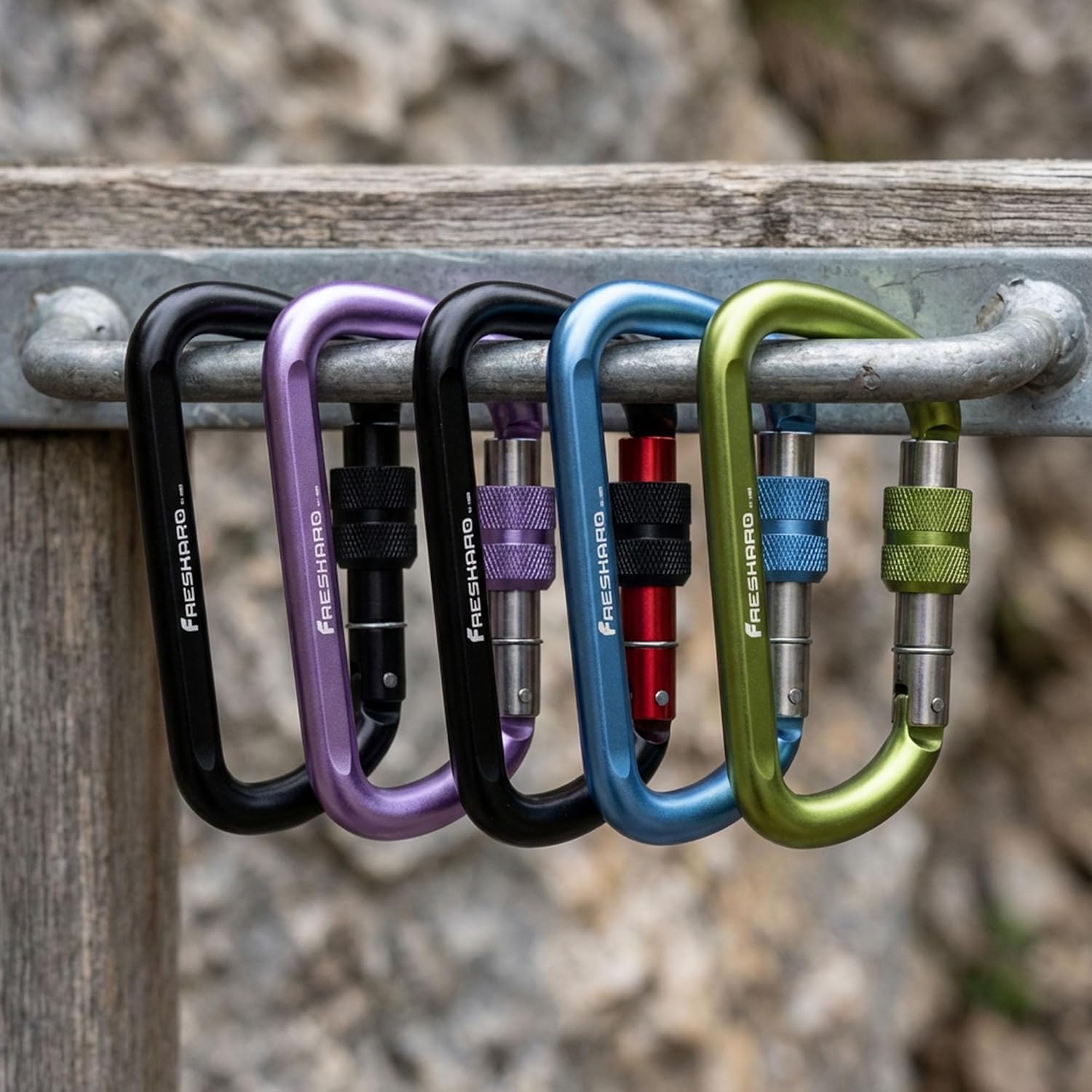 FresKaro 3inches Screw Locking Carabiners, Strong Tensile Strength 12kN/2698lbs, Lightweight, Rust-Free, D Shape Wide Opening Gate, Sturdy and Last Long, Assorted Colors - Image 8