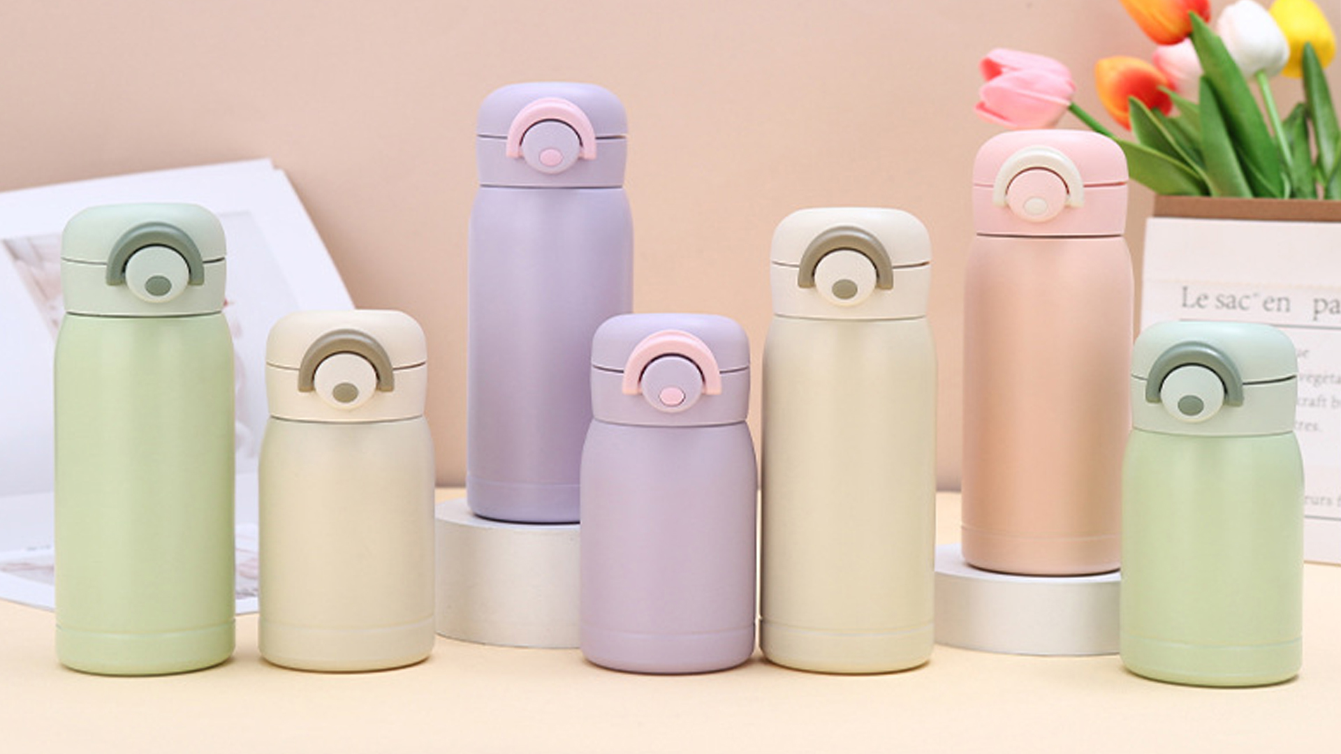 Bouteille Thermos BOZIEE 200ML/350ML - Acier Inoxydable Sans BPA - Isotherme Portable - Rose