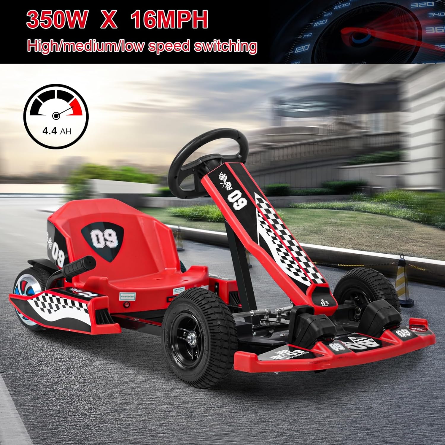 Electric Go Kart 16MPH Kids Drift Go Kart 36V 350W Electric Drift Kart Car Length Adjustable Ride On Race Car for Kids, Max Load 187LBS w/Safety Belt & Slow Start Function Black