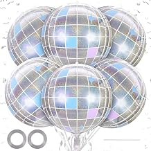 6 Pcs 22 Inch Iridescent Disco Foil Balloons,4D Metallic Silver Disco Aluminum Balloons,Last Disco Decorations for Bachelorette Disco Cowgirl Birthday 70s 80s 90s Themed Party