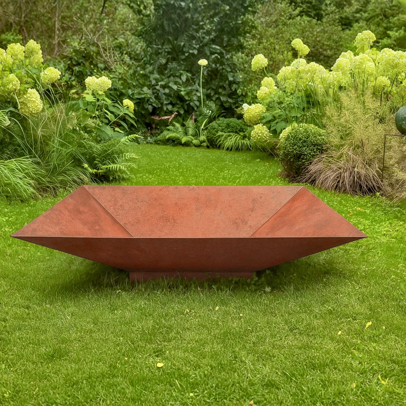 Braséro de Jardin Carré CORTEN 100cm | Vasque d'eau 2-en-1