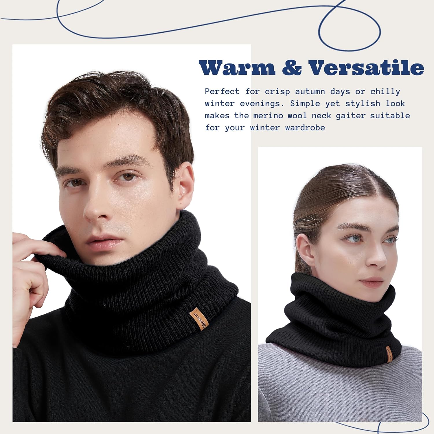 ACUSHLA Merino Wool Neck Gaiter for Men & Women - Fleece Lined Heavyweight Warm Knitted Scarf Neck Warmer Ski Face Mask - Image 2