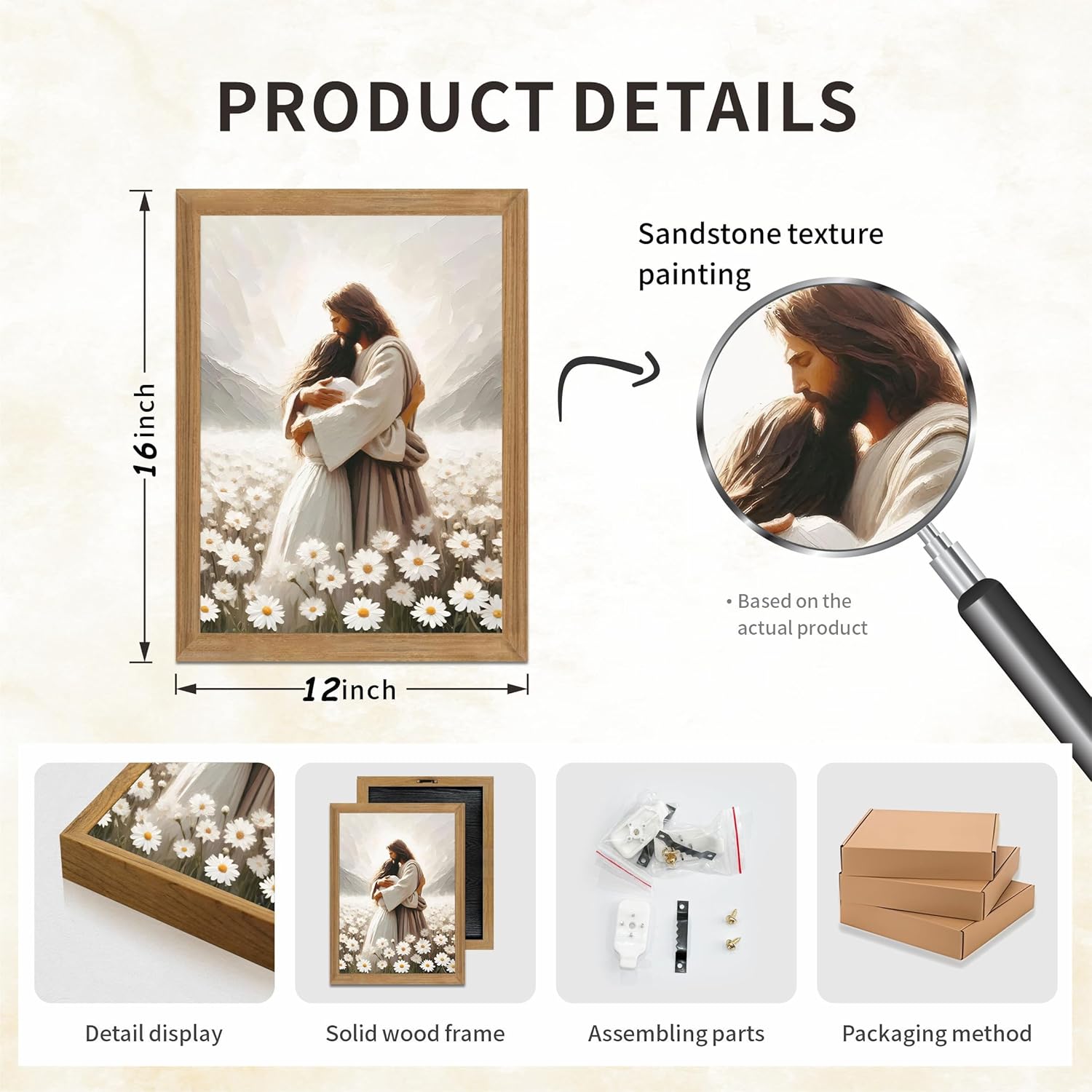 Jesus Hugging Girl Canvas Wall Art Jesus Embracing Woman Wall Decor Modern Christian Healing Embrace Mormon Prints Posters Christian Bible Painting for Bedroom Living Prayer Room 12x16 in Wood Framed - Image 2