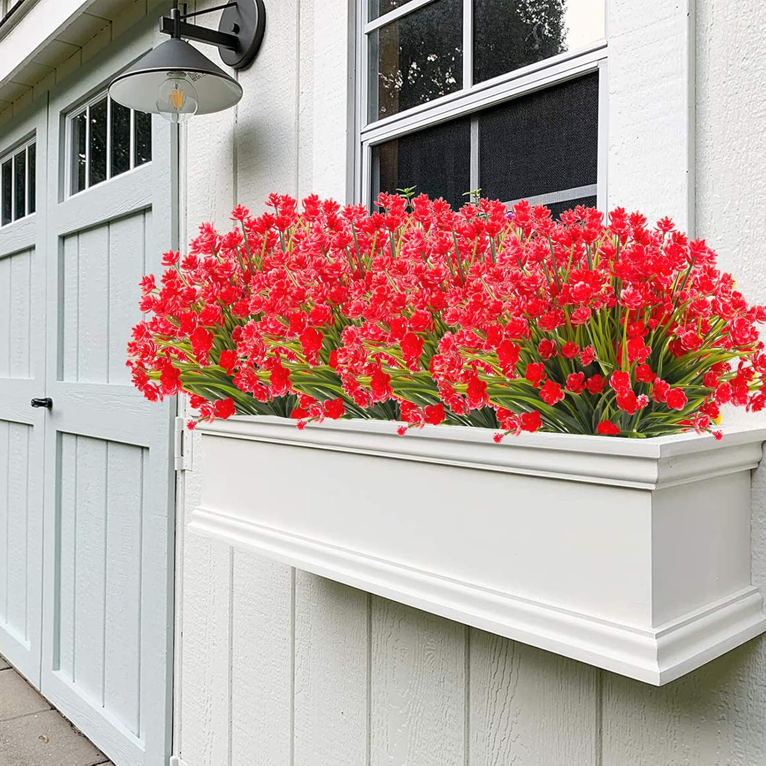 Outdoor Artificial Fake Flowers - 8 Bundles Plastic Flowers Outdoors Plants UV Resistant Faux Flowers for Indoor Outdoor Garden Hanging Porch Window Box Wedding Decor(Red) - Image 3