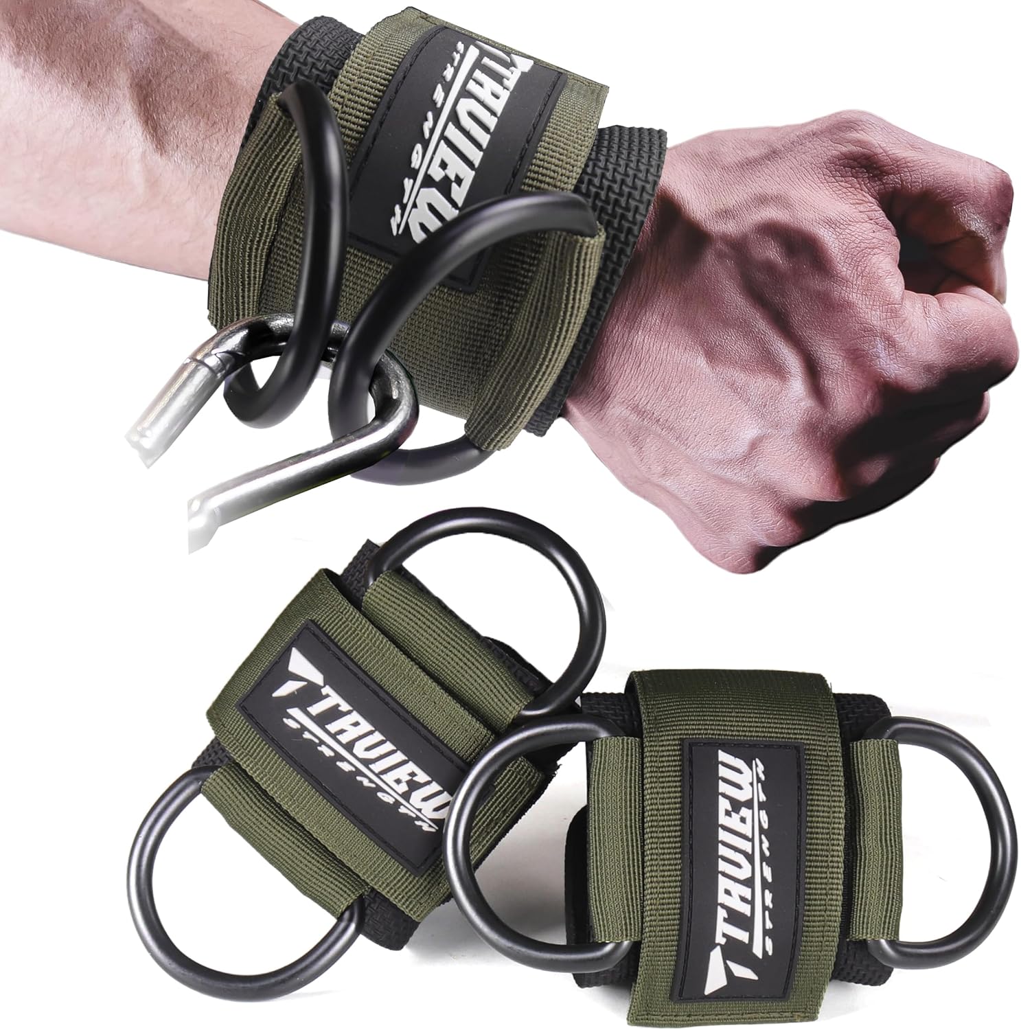 TAVIEW Neoprene Wrist Cuffs, Padded Cable Machine Attachments, Adjustable Exercise Straps for Strength Training, Black, Set of 2