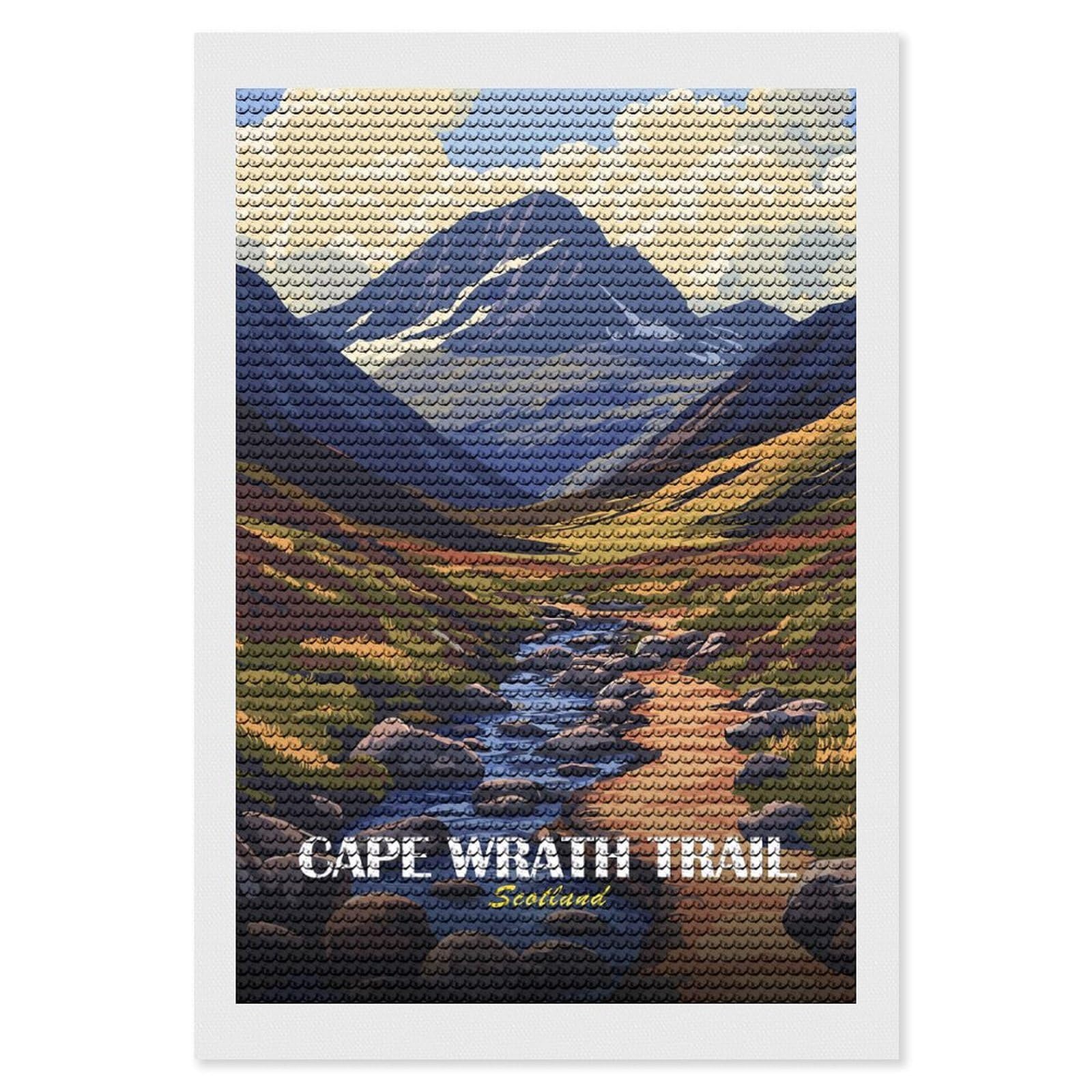 Junmoney Cape Wrath Trail Scotland Landscape Diamond Painting Canvas Set 8"x12", for Adults, Bedroom Decor, Good for Quiet Evenings, Festive Craft Gift