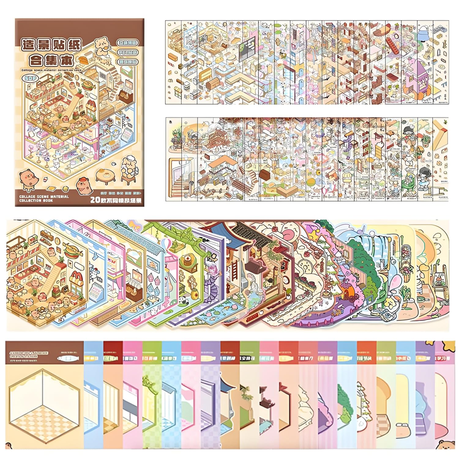 20 Sets DIY 3D Scene Stickers Kit,TopBine Scene Sticker Book 3D House Stickers Scene Kit,Suitable for Children and Adults Reusable Therapy to Adult Kids Relief Stress Pass The Time