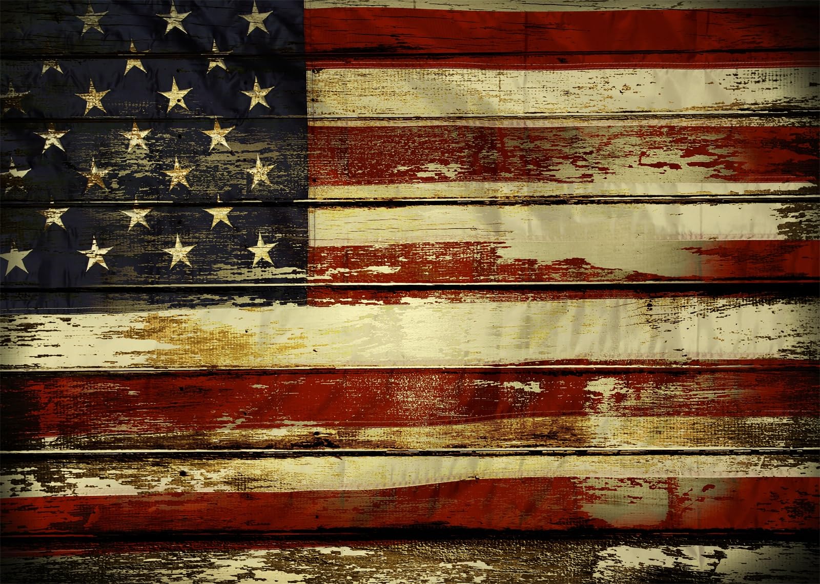 Stoff 3,6x2,5m (12x8FT) Vintage Amerikanische Flagge Fotohintergrund Verwittertes Holz Patriotisches Design Kulisse für Nationalfeiertag Feier Porträt Erwachsene