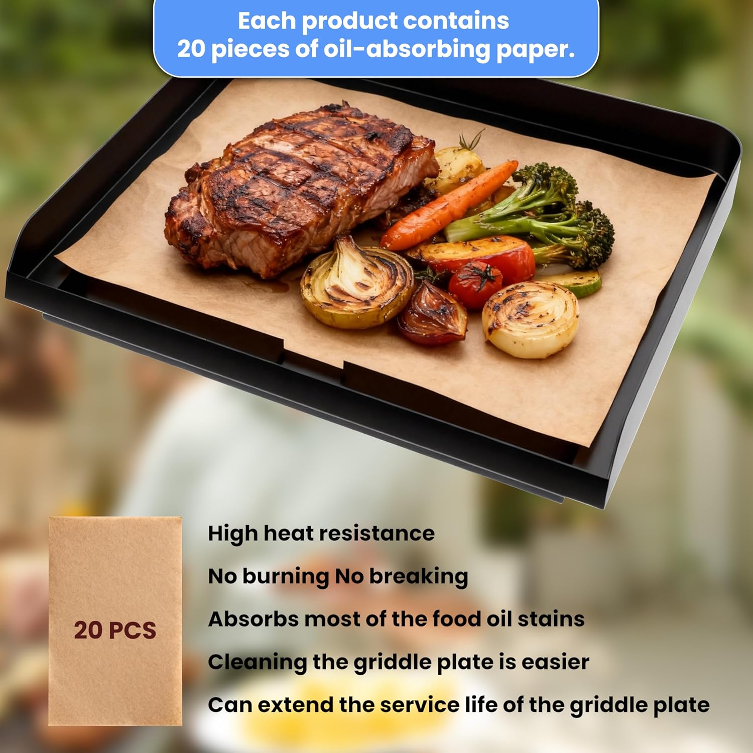 GR101 Cast Iron Griddle for Ninja Sizzle Smokeless Indoor Grill, Nonstick Flat Top Grill Plate for GR100 Electric Grill, for Ninja Sizzle Grill Griddle Plate with 20 Pcs Disposable Parchment Paper