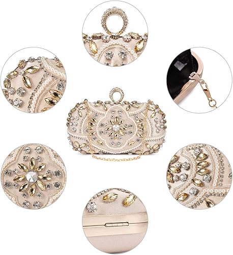 Miniatura 5 de Tanpell Bolso de mano de champán con cuentas para mujer, moda con diamantes de imitación, bolsos de noche, bolso de novia para fiesta de boda