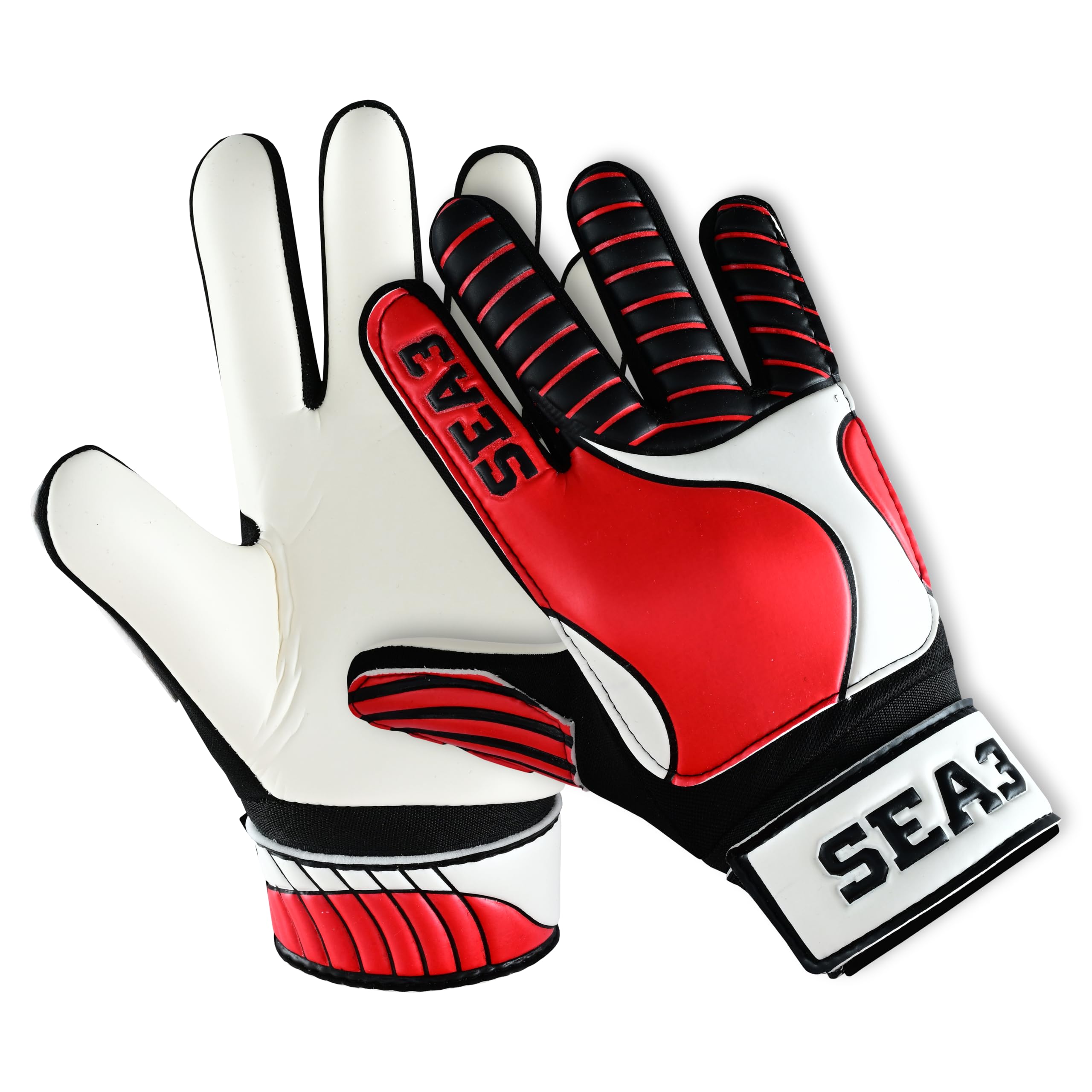 SEA3 Unisex Kids Boys Children's Junior Football Goalkeeper Sports Soccer Training Goalie Gloves, Red - Size 2: Age 4 to 5 Years