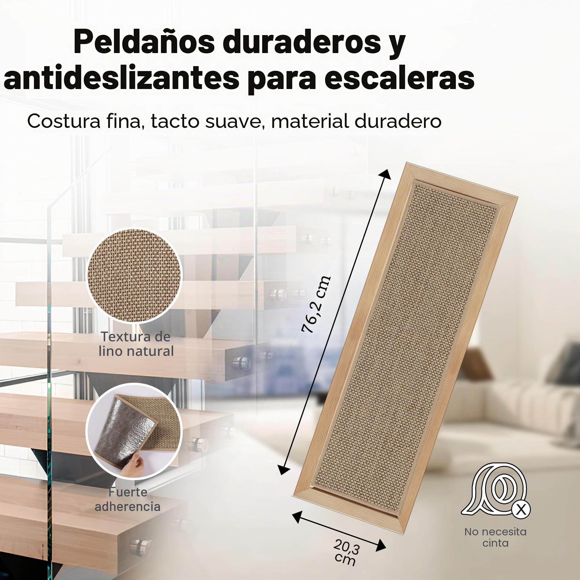 Antideslizantes para Escaleras, 20cm*76cm 15pcs, Alfombra Antideslizante, Alfombrillas para Escalones Interior, Lavable, Reutilizable, Beige