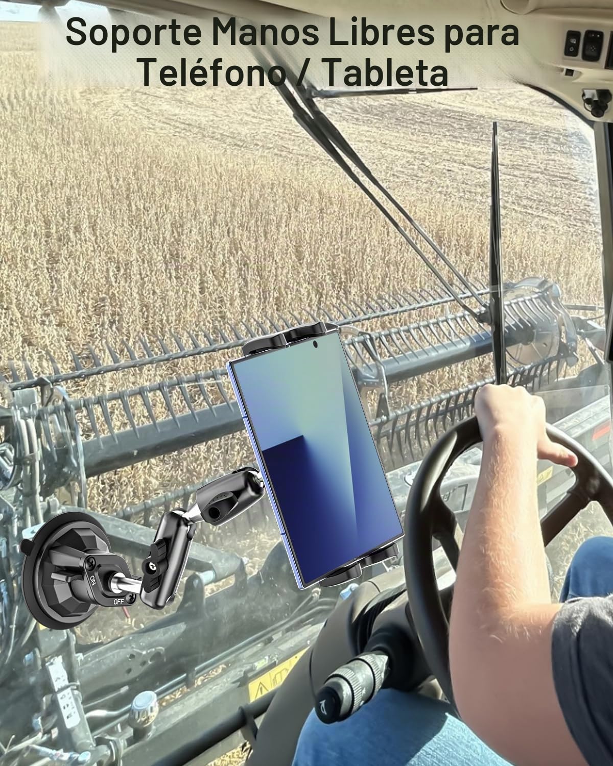 Soporte Tablet Tractor, Soporte Tablet para Tractor Parabrisas [Potente Ventosa], 360° Ajustable Brazo Metálico Porta Ventosa Tractor para iPad Pro Air Mini, Galaxy Tab, iPhone, 4-13" Tableta